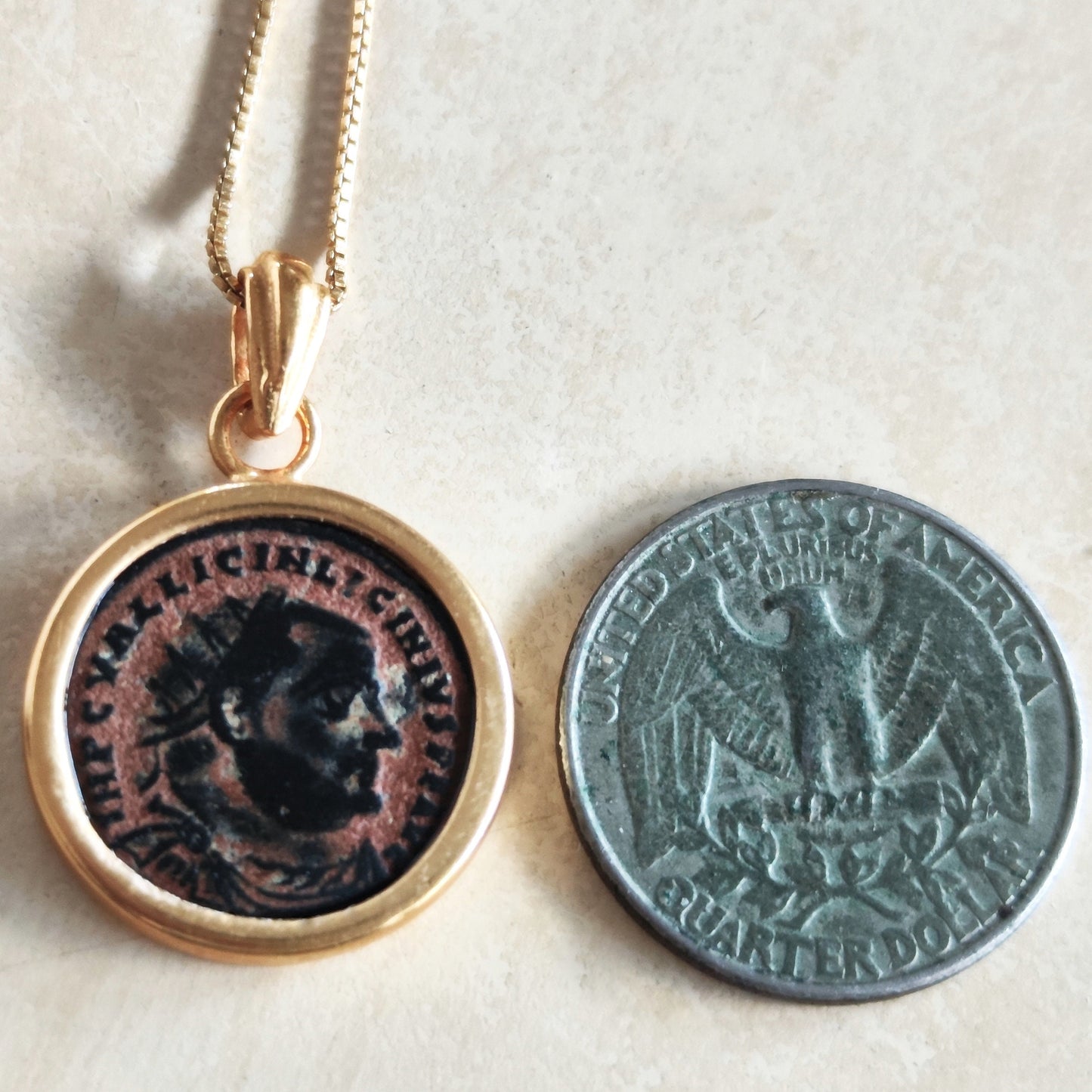 Certified Antique Roman Coin Necklace, Genuine Emperor Licinius Gold Plated medallion, Women Unisex Ancient Coin Jewelry, vintage Necklace
