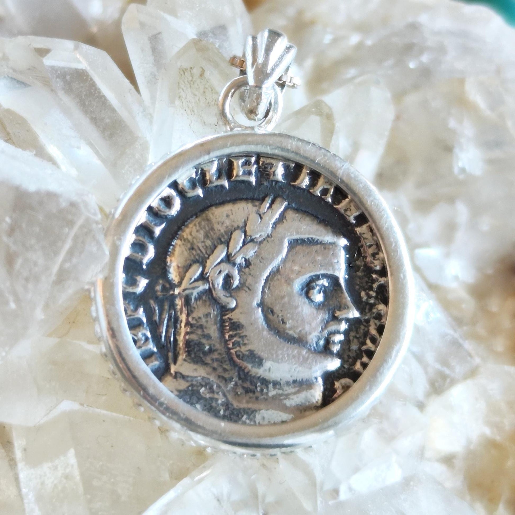 Silver Coin Necklace for Men: Roman Emperor Diocletian Replica Coin Pendant Barr Designs
