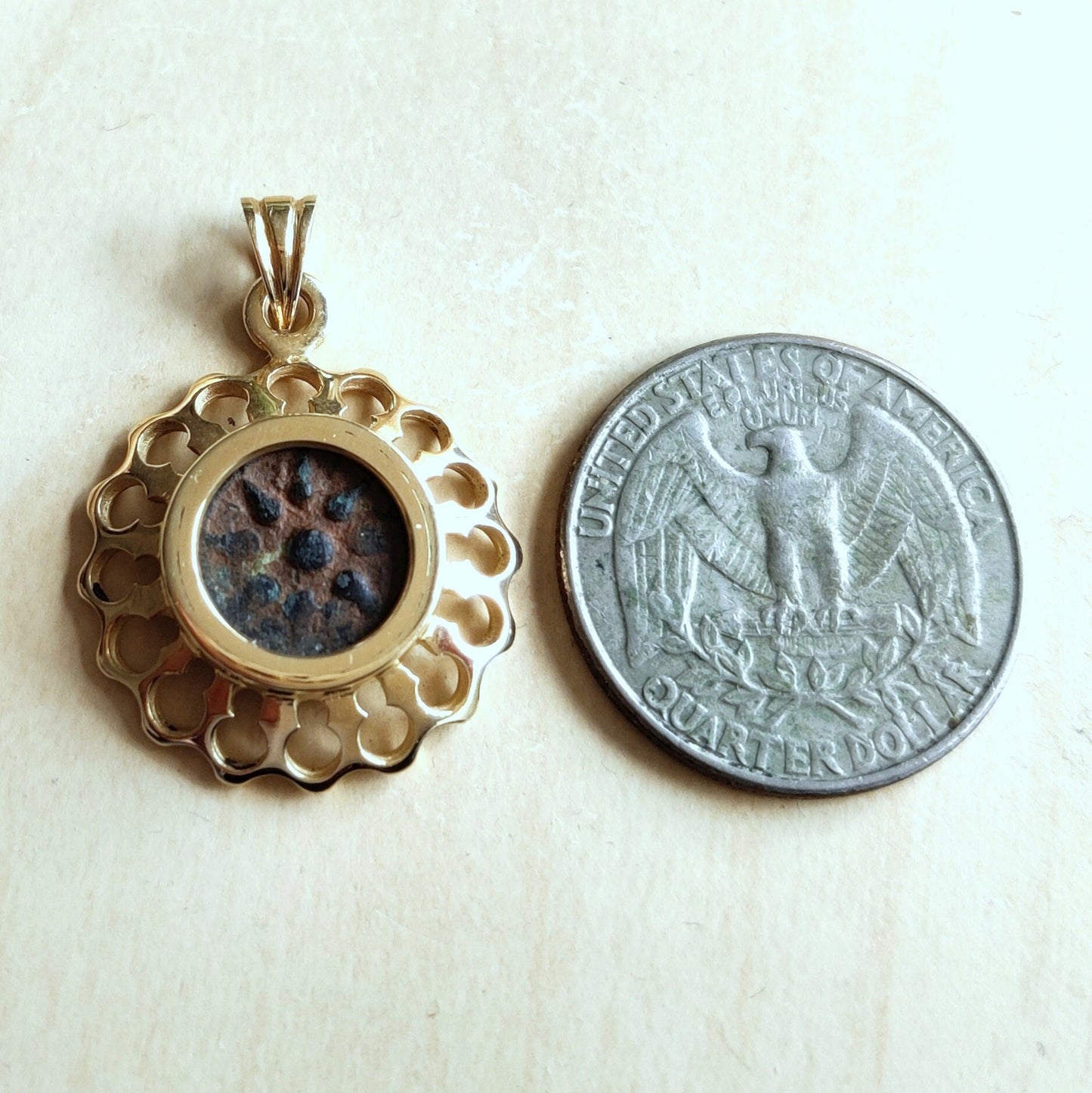 Widow's Mite Coin set in 14K Gold Pendant, Authentic Ancient Christian Coin Medallion, New Testament Mark 12:41 Coin, Christian Gift idea
