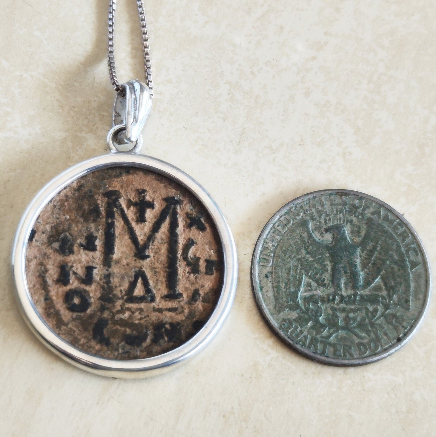 Ancient Byzantine Cross Coin Statement Medallion: Sterling Silver Unisex Necklace Barr Designs