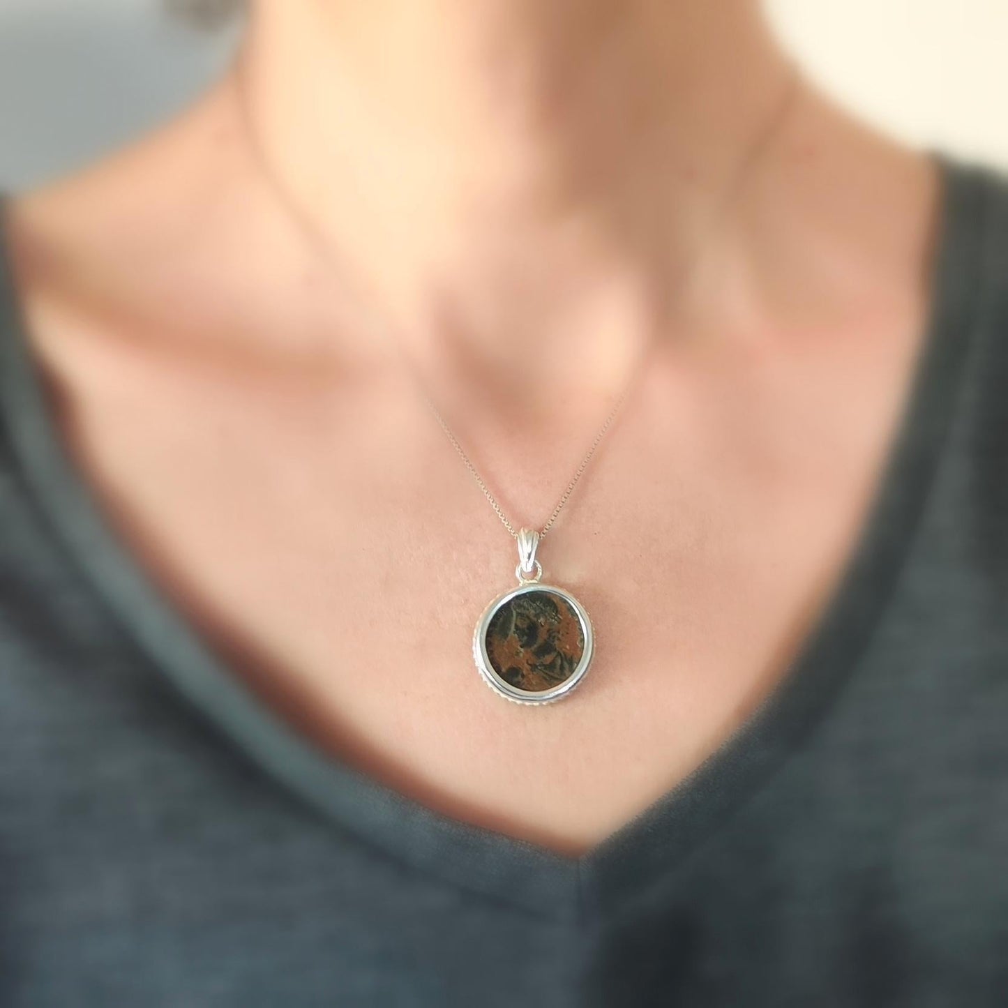 Antique Roman Coin Silver Necklace: Son of Constantine Medallion, Ancient Constans Constantius II Pendant Barr Designs