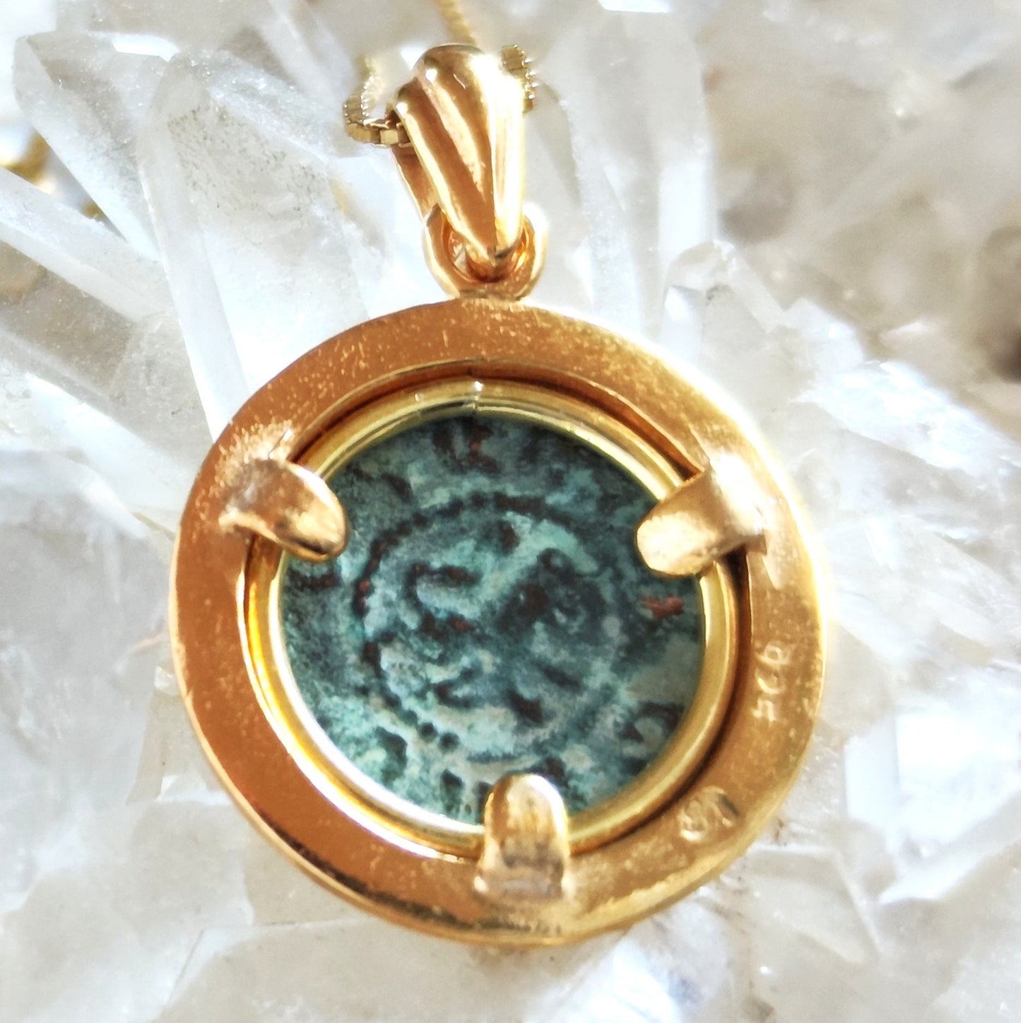 Antique Latin Cross Coin Pendant, Christian Armenia Necklace, Crusaders Knight Templar Bronze Coin Jewelry, Lion Coin Gold Plated Pendant