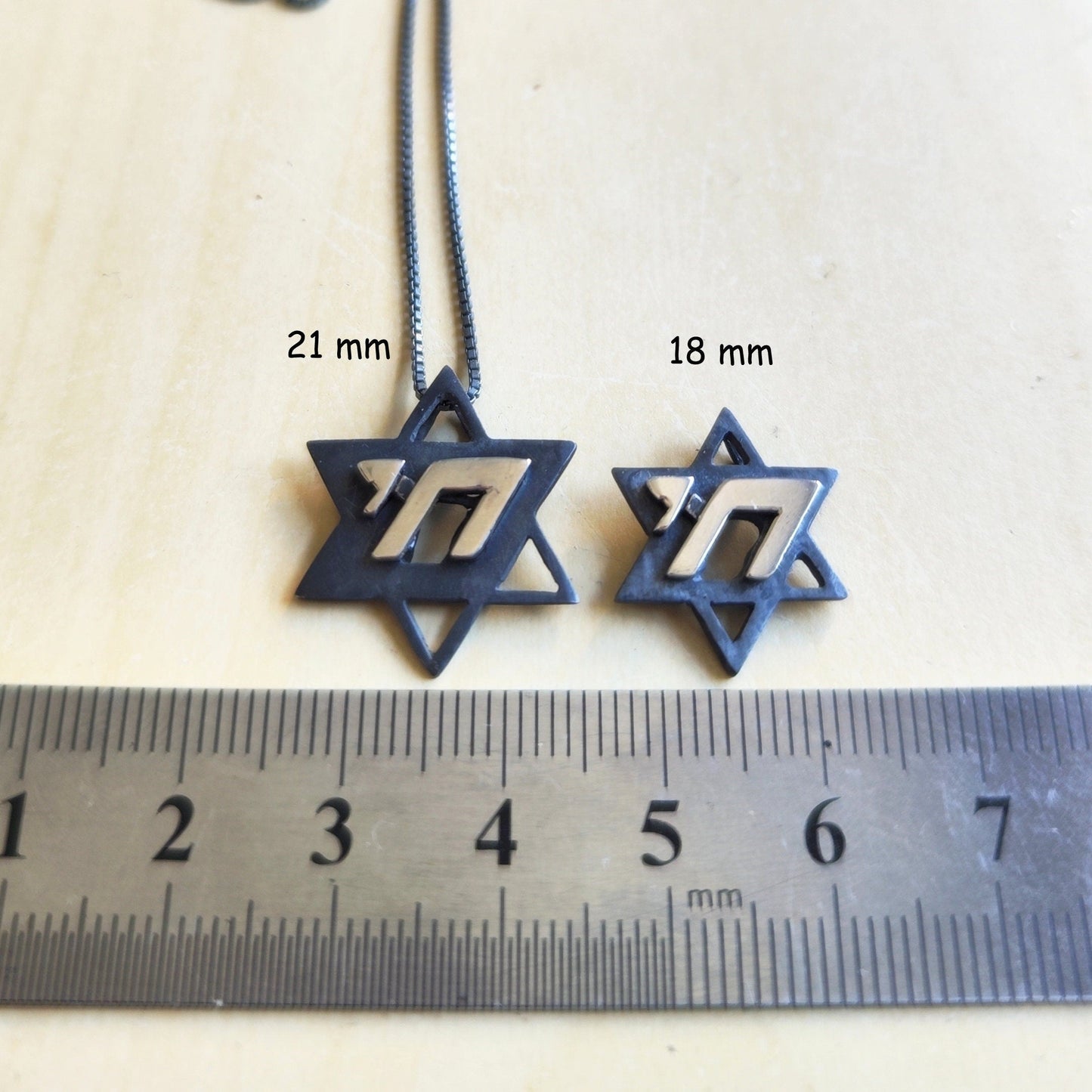 Two-Tone Star of David Chai Necklace: Sterling Silver Jewish Pendant Barr Designs