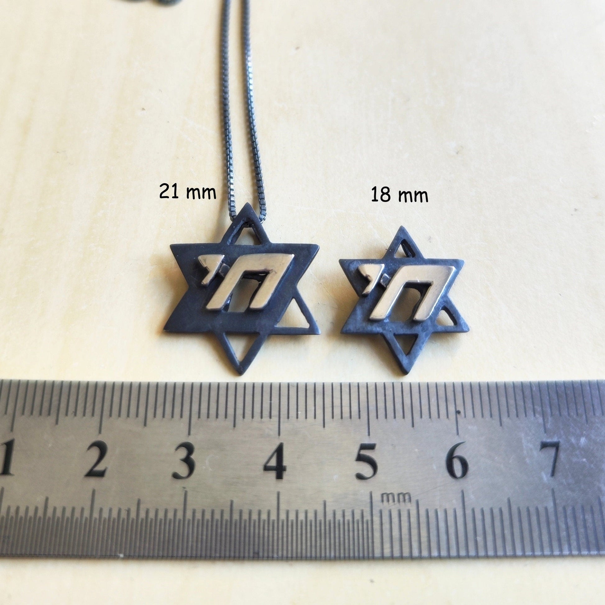 Two-Tone Star of David Chai Necklace: Sterling Silver Jewish Pendant Barr Designs