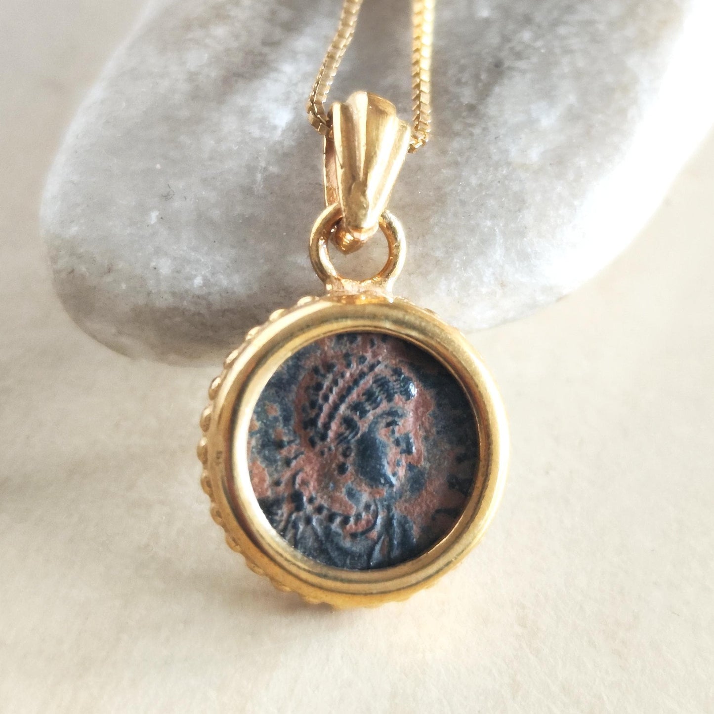 Ancient Roman Empress Coin Necklace, St. Aelia Flaccilla Small Medallion, Christian Orthodox Jewelry, Emperor Theodosius Arcadius Honorius