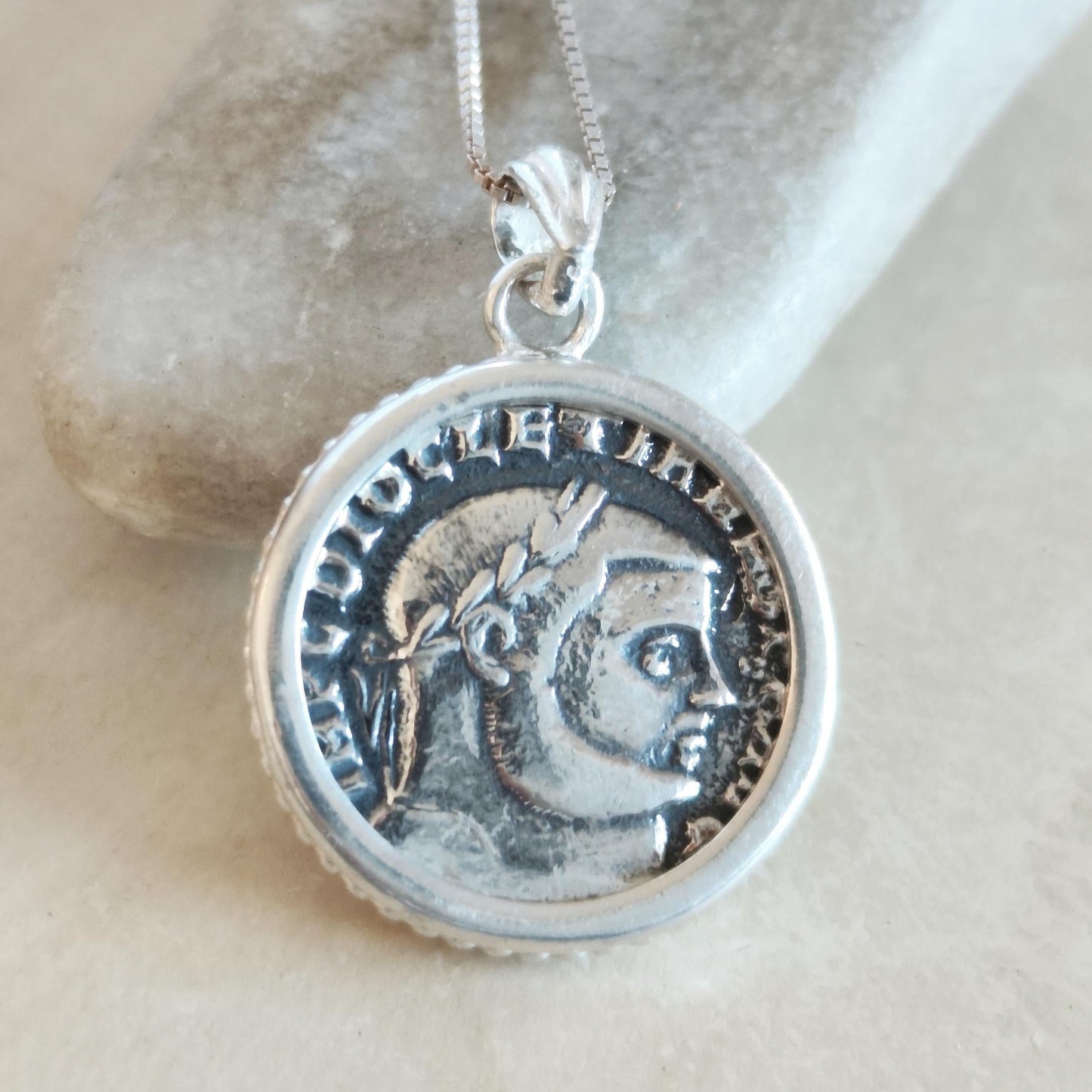 Silver Coin Necklace for Men: Roman Emperor Diocletian Replica Coin Pendant Barr Designs