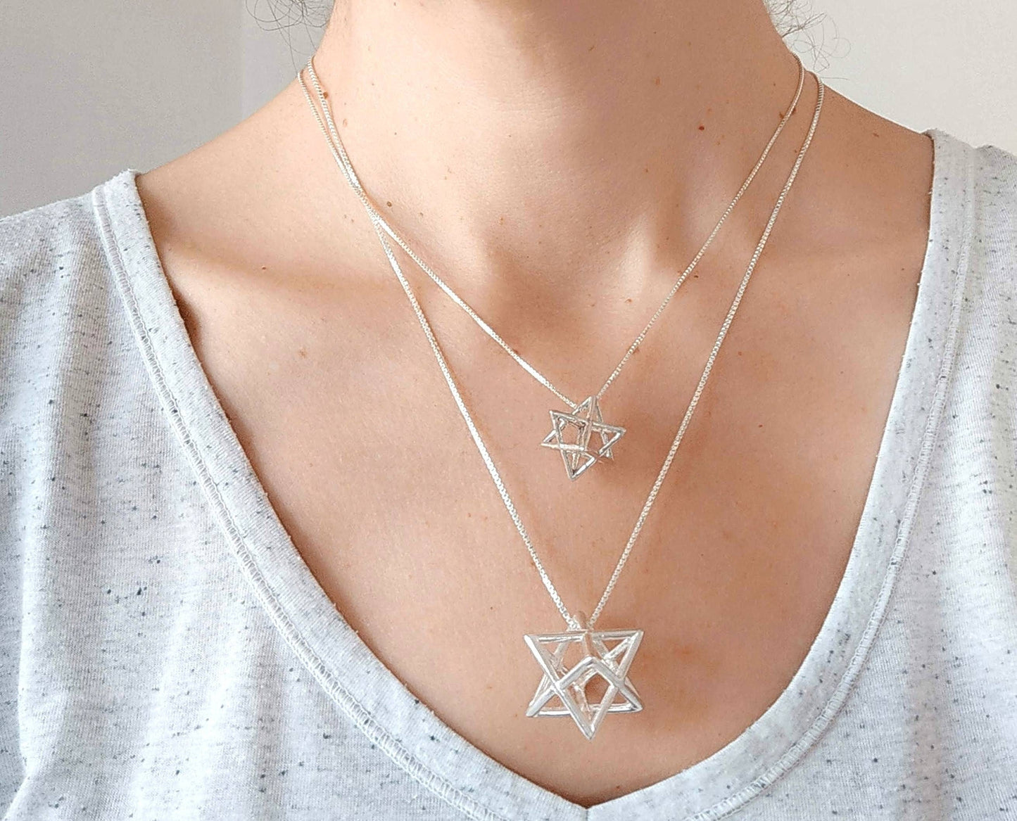 Sterling Silver XL Merkaba Necklace: Kabbalah Sacred Geometry Pendant Barr Designs