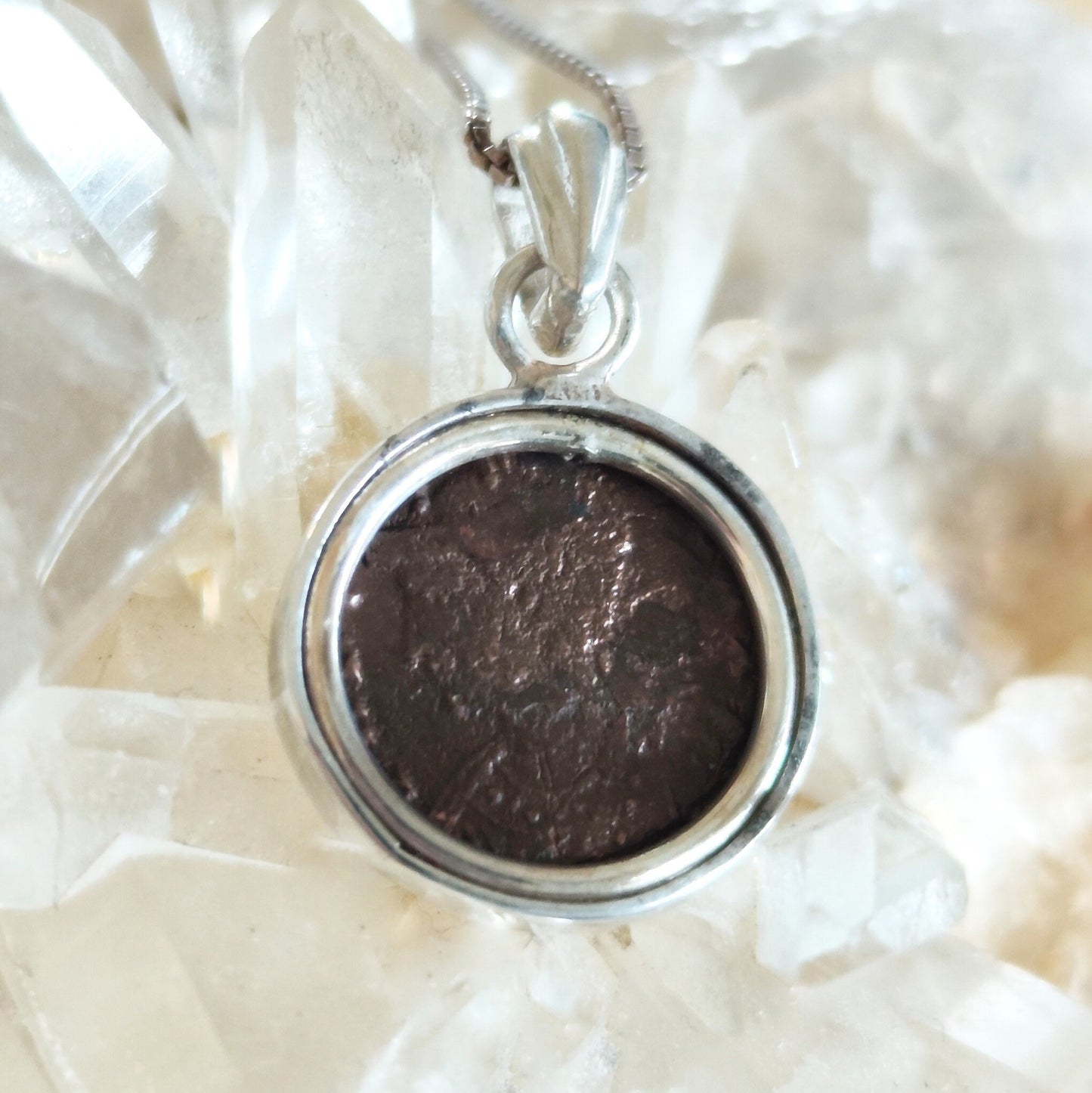 Antique Constantine She Wolf Coin Necklace, Ancient Roman Romulus & Remus Small Bronze Coin Pendant, Vintage Silver Medallion gift for him