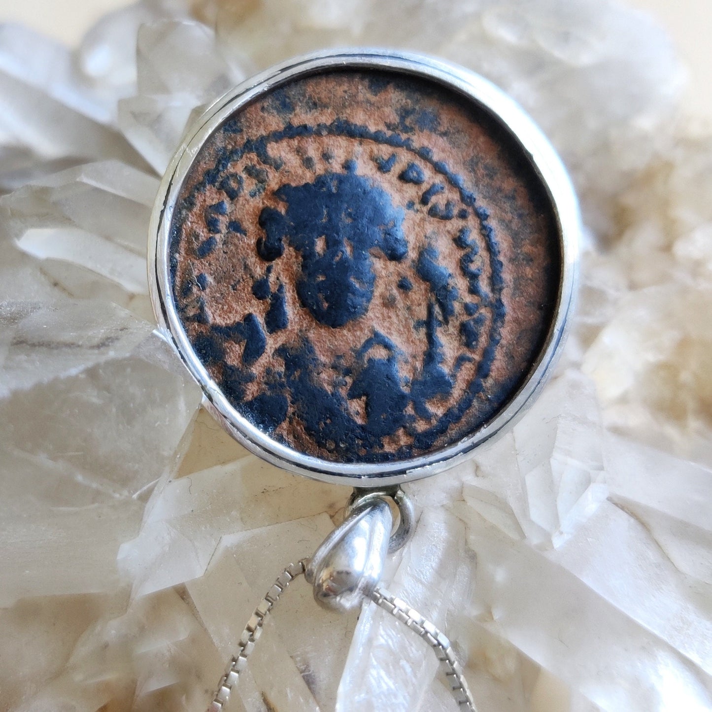 Antique Eastern Roman Byzantine Coin Necklace, Large Silver Coin medallion, initial letter M Statement Pendant, History Lover Jewelry gift