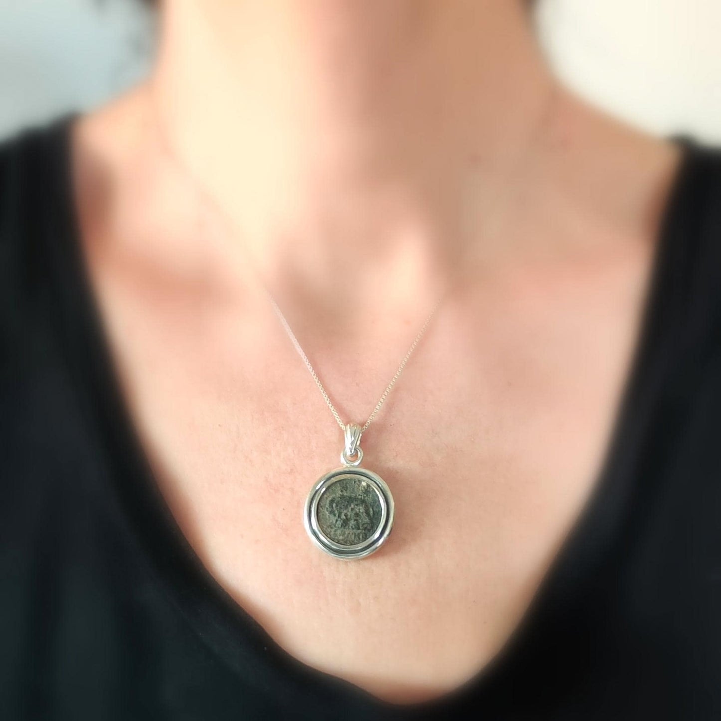 Romulus & Remus Roman Coin Pendant: Sterling Silver, Authentic Ancient Constantine Coin Barr Designs