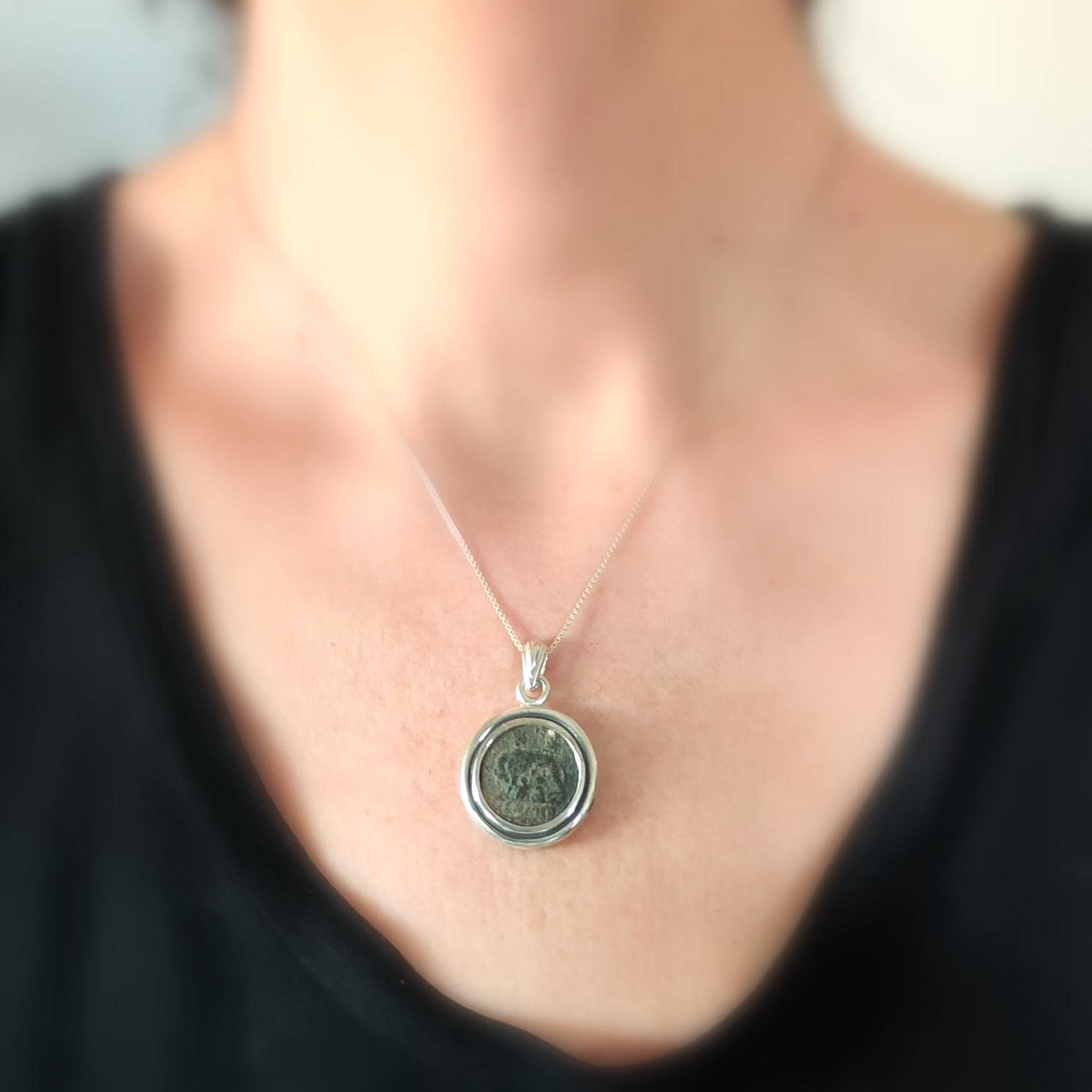 Romulus & Remus Roman Coin Pendant: Sterling Silver, Authentic Ancient Constantine Coin Barr Designs