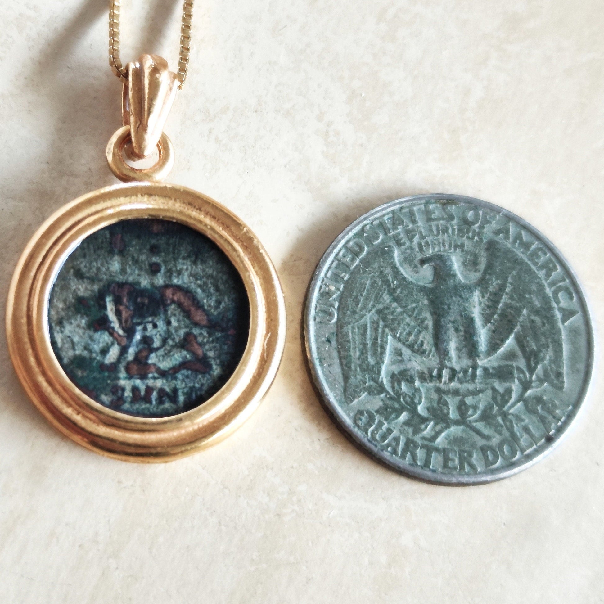 Romulus and Remus Coin Necklace, She Wolf Bronze Medallion, Sterling Silver Gold Plated Pendant Barr Designs