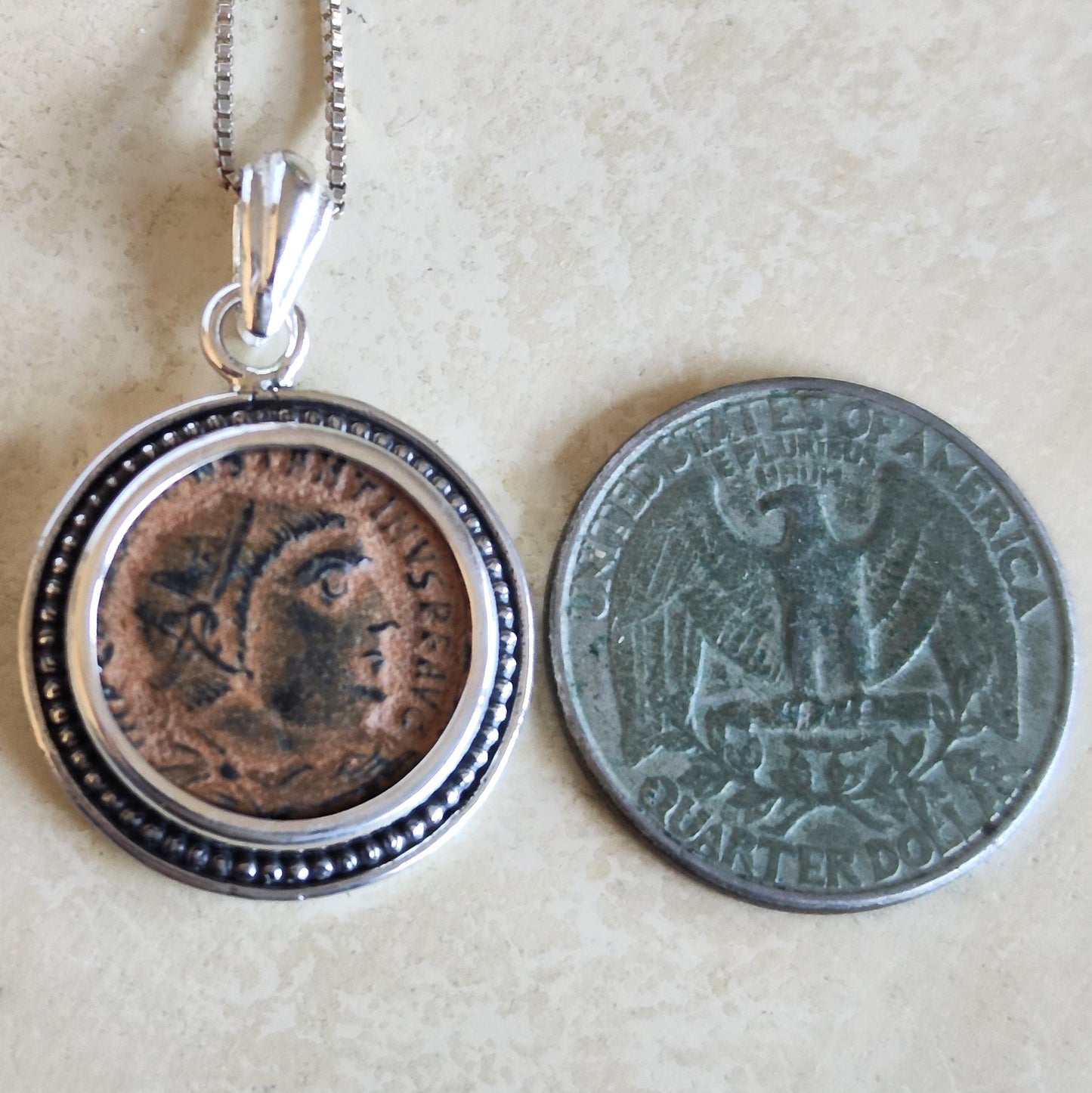 Genuine Roman Coin Pendant, Emperor Constantine I Roman Coin Necklace, Ancient Coin Necklace, Vintage Jewelry, Roman God Jupiter