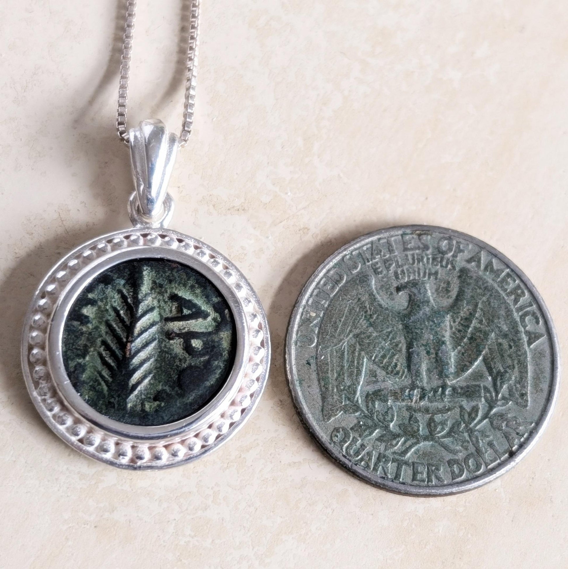 Antique Roman Emperor Nero Coin Pendant: Judea Province Palm Prutah, Sterling Silver Barr Designs