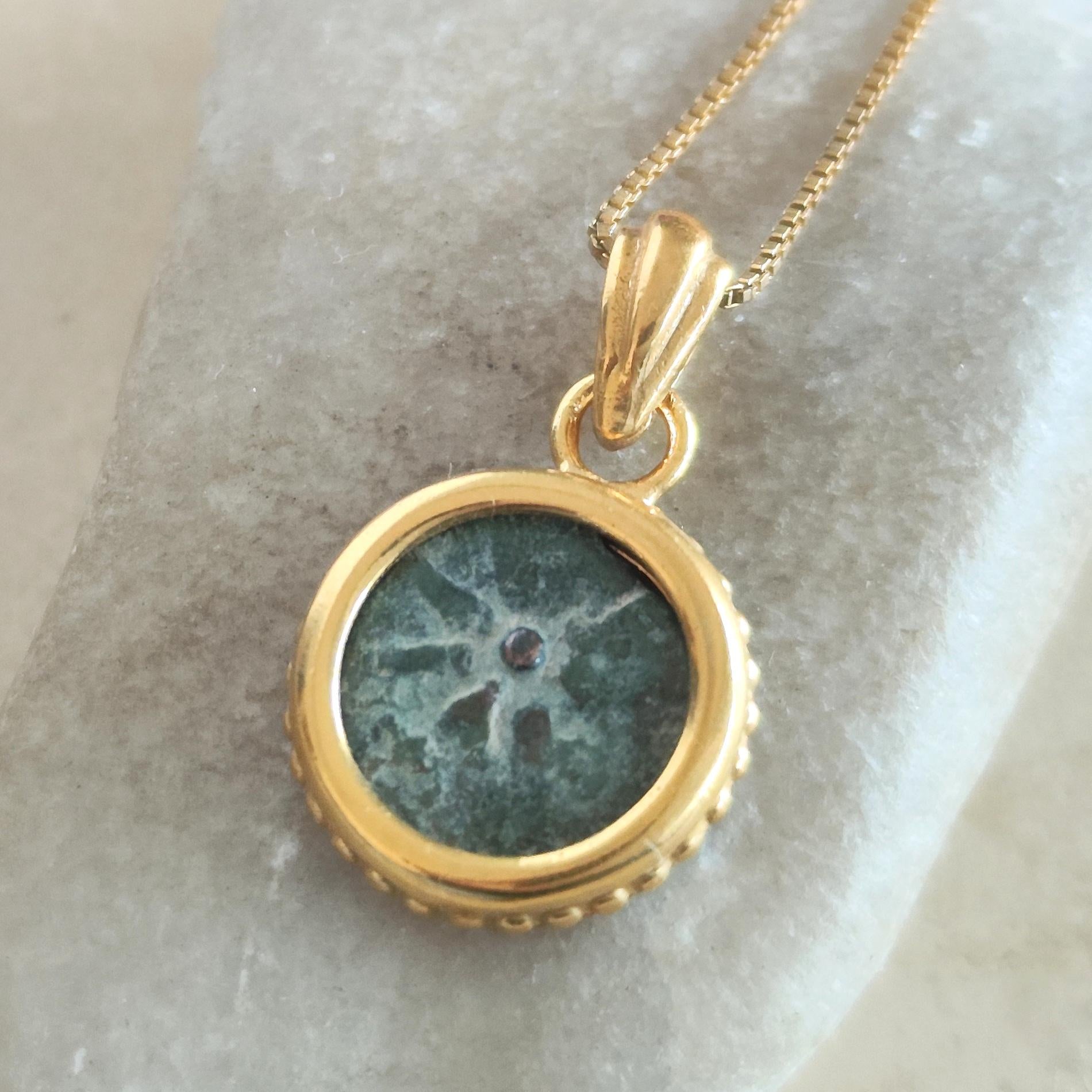 Ancient Biblical Widow Mite Coin Necklace, Antique Gold Plated Pendant, Jesus Time Jewelry Barr Designs