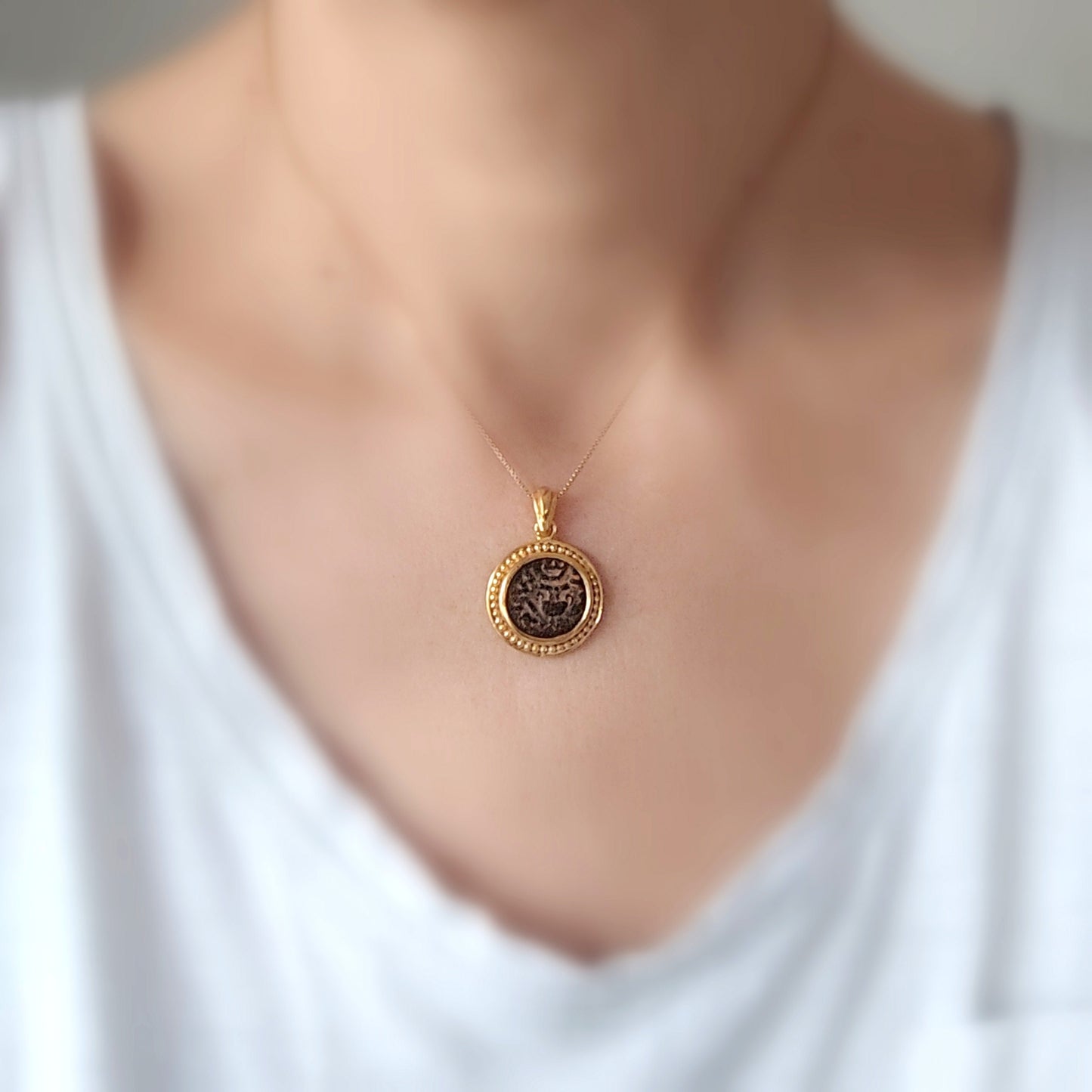 Ancient Masada Coin necklace, First Jewish Revolt Real Bronze Prutah Pendant, Jerusalem Second Temple coin, Roman Amphora Grape Leaf
