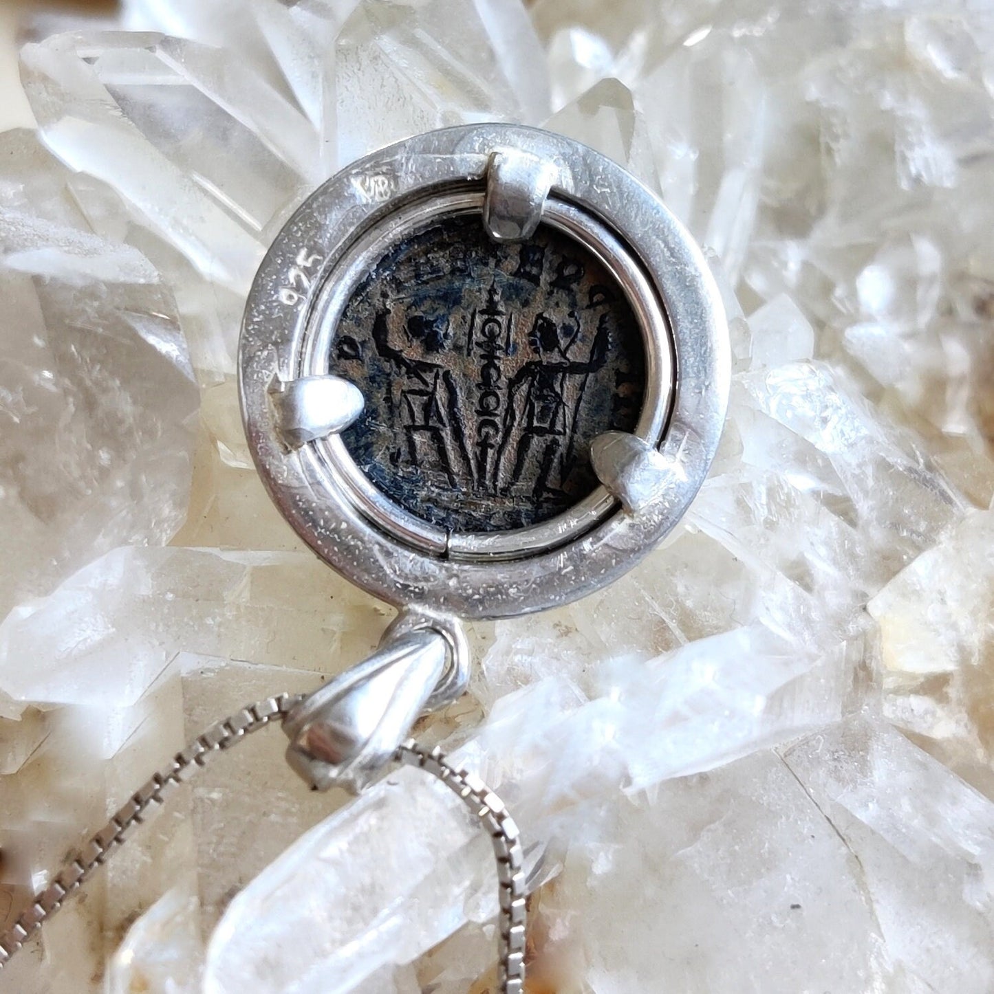 Genuine certified Roman coin silver necklace, ancient bronze coin pendant, Emperor Constans medallion, vintage style men unisex gift