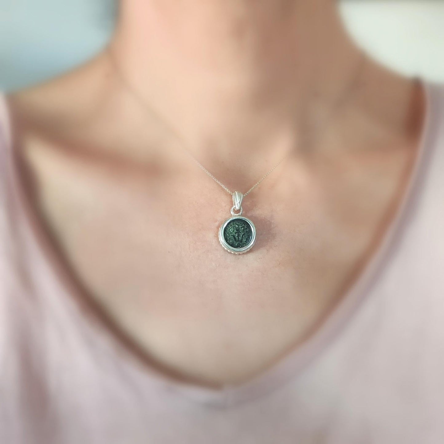 Widow's Mite Coin Pendant: Ancient Judea Bronze, Sterling Silver Charm Barr Designs