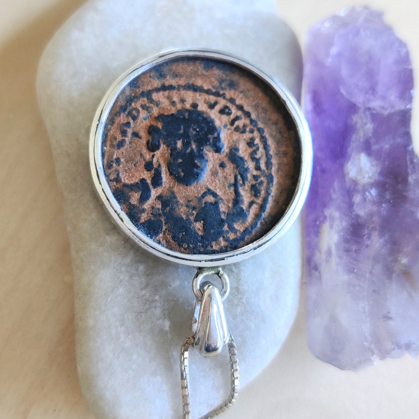 Antique Eastern Roman Byzantine Coin Necklace, Large Silver Coin medallion, initial letter M Statement Pendant, History Lover Jewelry gift