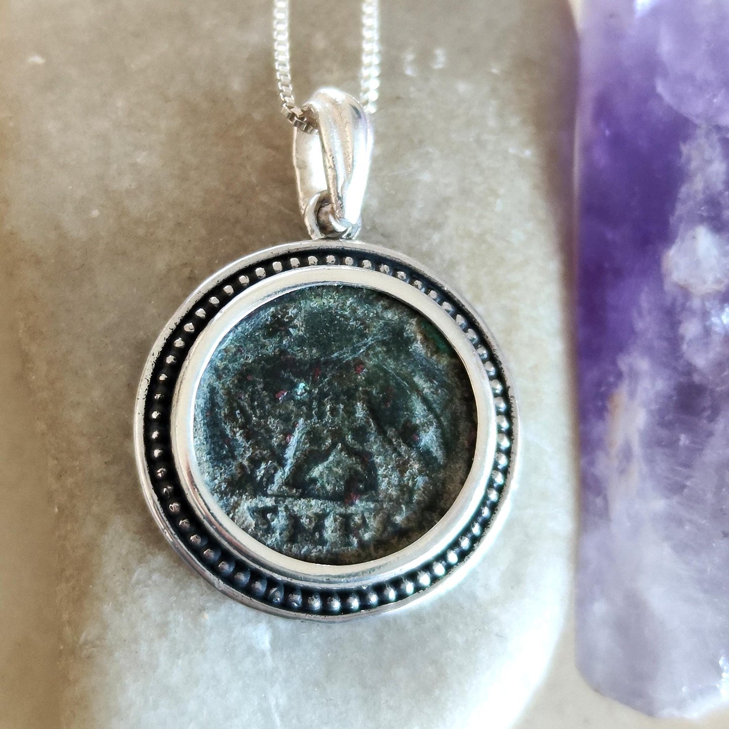Authentic Roman Romulus & Remus coin necklace, Ancient history Silver medallion, unisex jewelry, antique Constantine She wolf bronze coin
