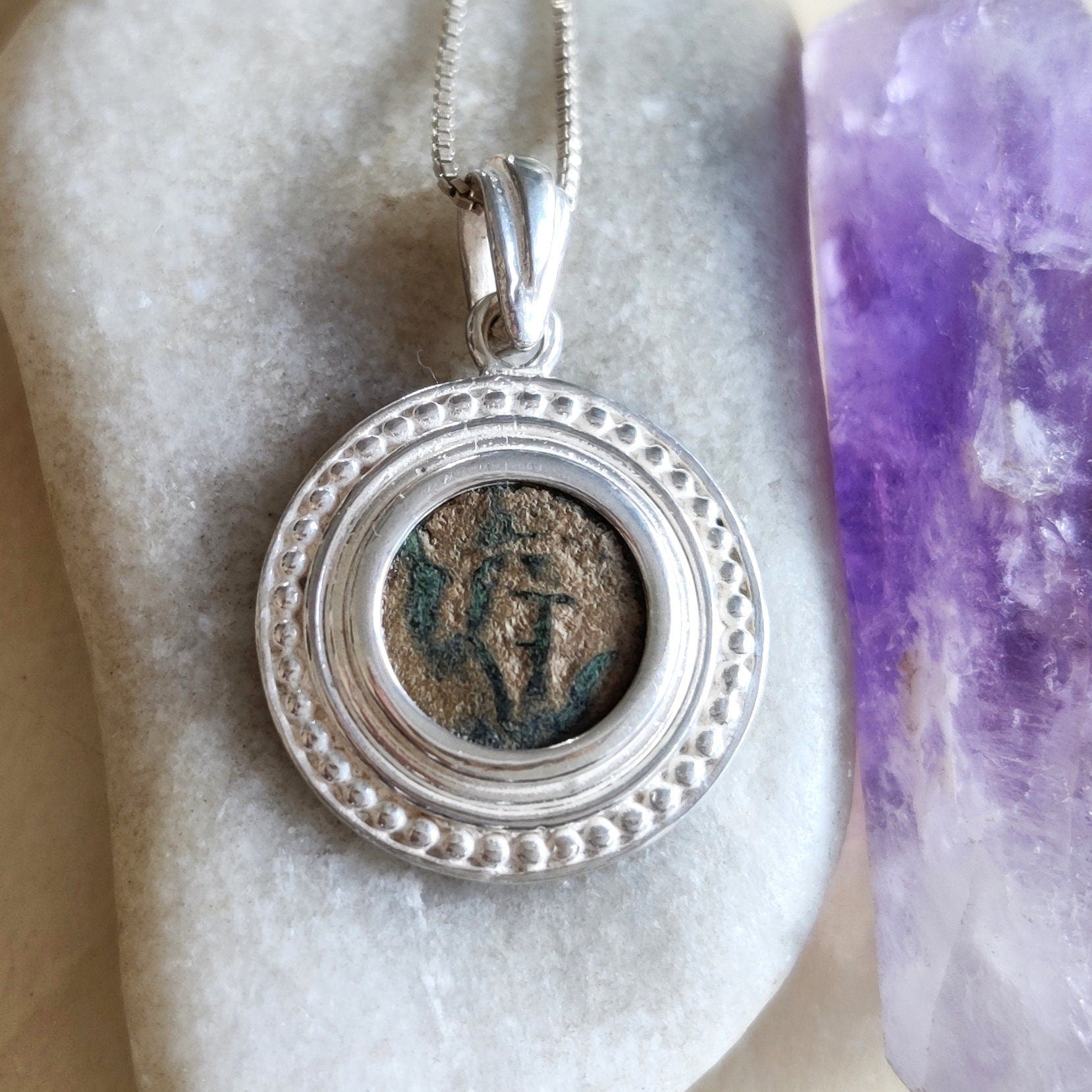 New Testament Widow's Mite Coin Necklace: Sterling Silver Jerusalem Pendant Barr Designs
