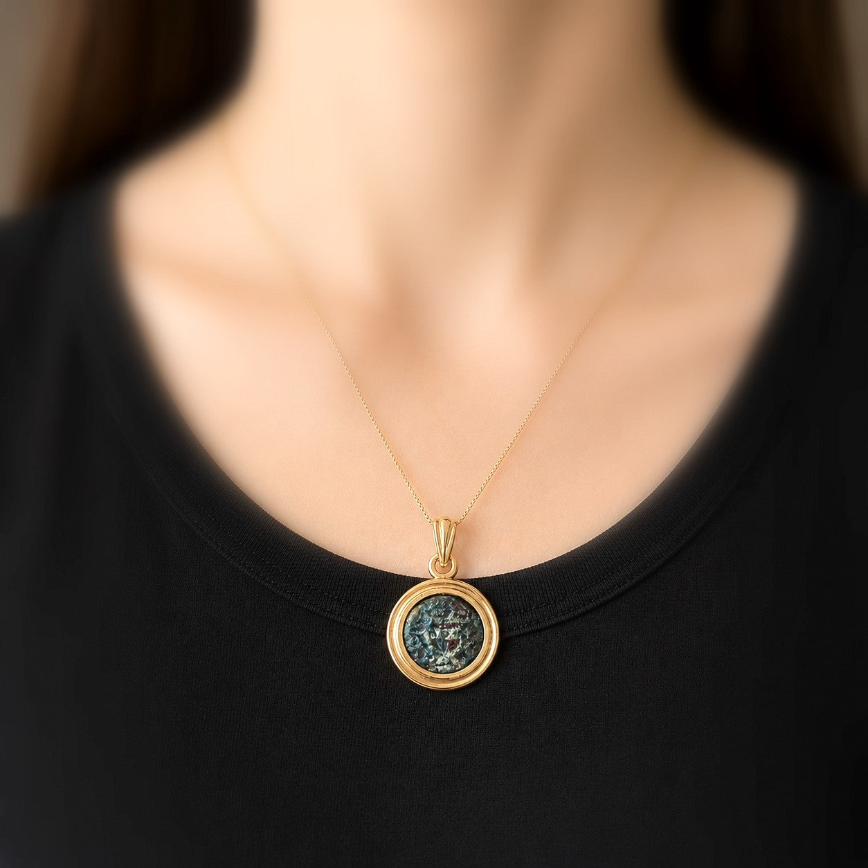 Ancient Masada Coin set in gold plated necklace, Jewish Revolt Freedom of Zion pendant Barr Designs