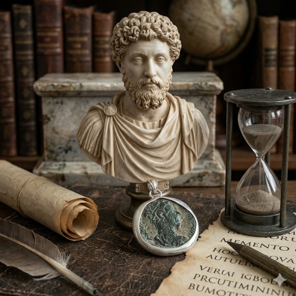 MARCUS AURELIUS Ancient Roman Coin Pendant Medallion, Stoic Philosophy, Sterling Silver Barr Designs