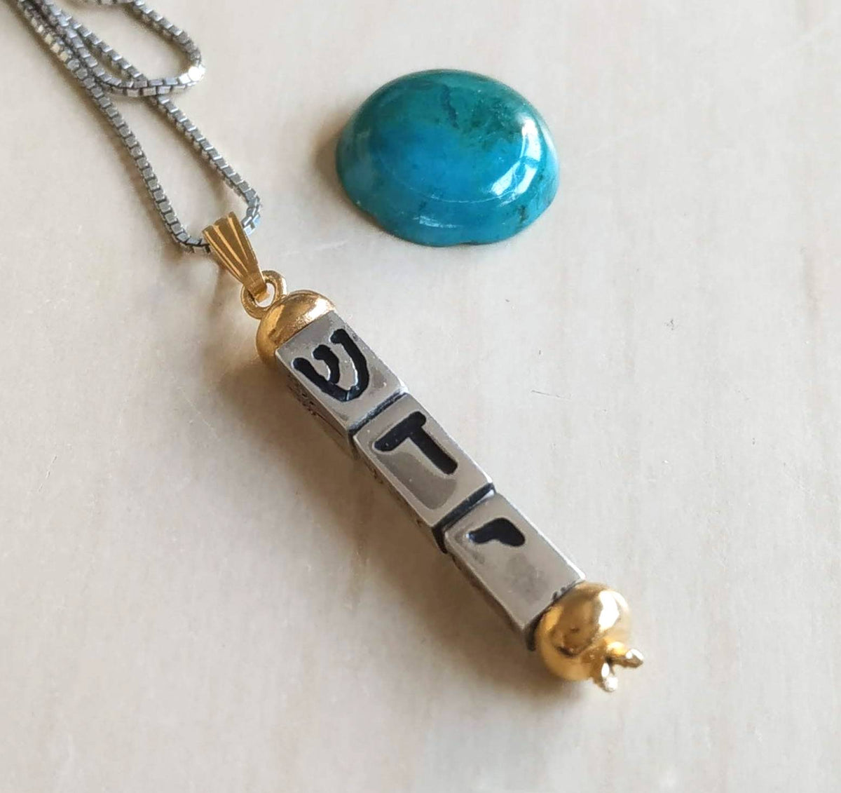 Jewish Mezuzah Pendant, Two-Tone Silver & Gold, Kinetic Judaica Necklace Barr Designs