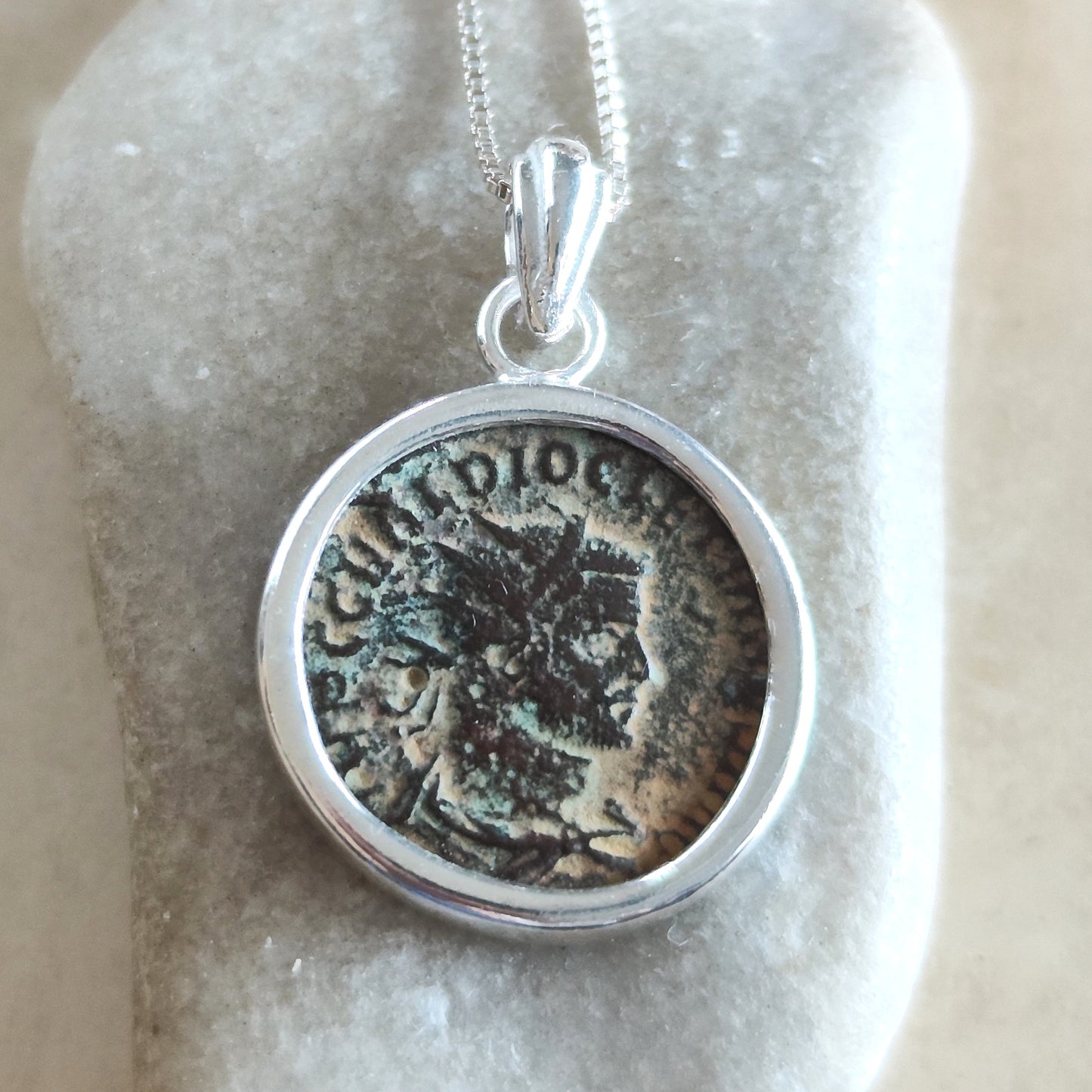 Authentic Certified Roman Emperor Diocletian Coin Necklace, Antique Silver Medallion, Men Unisex Coin Jewelry
