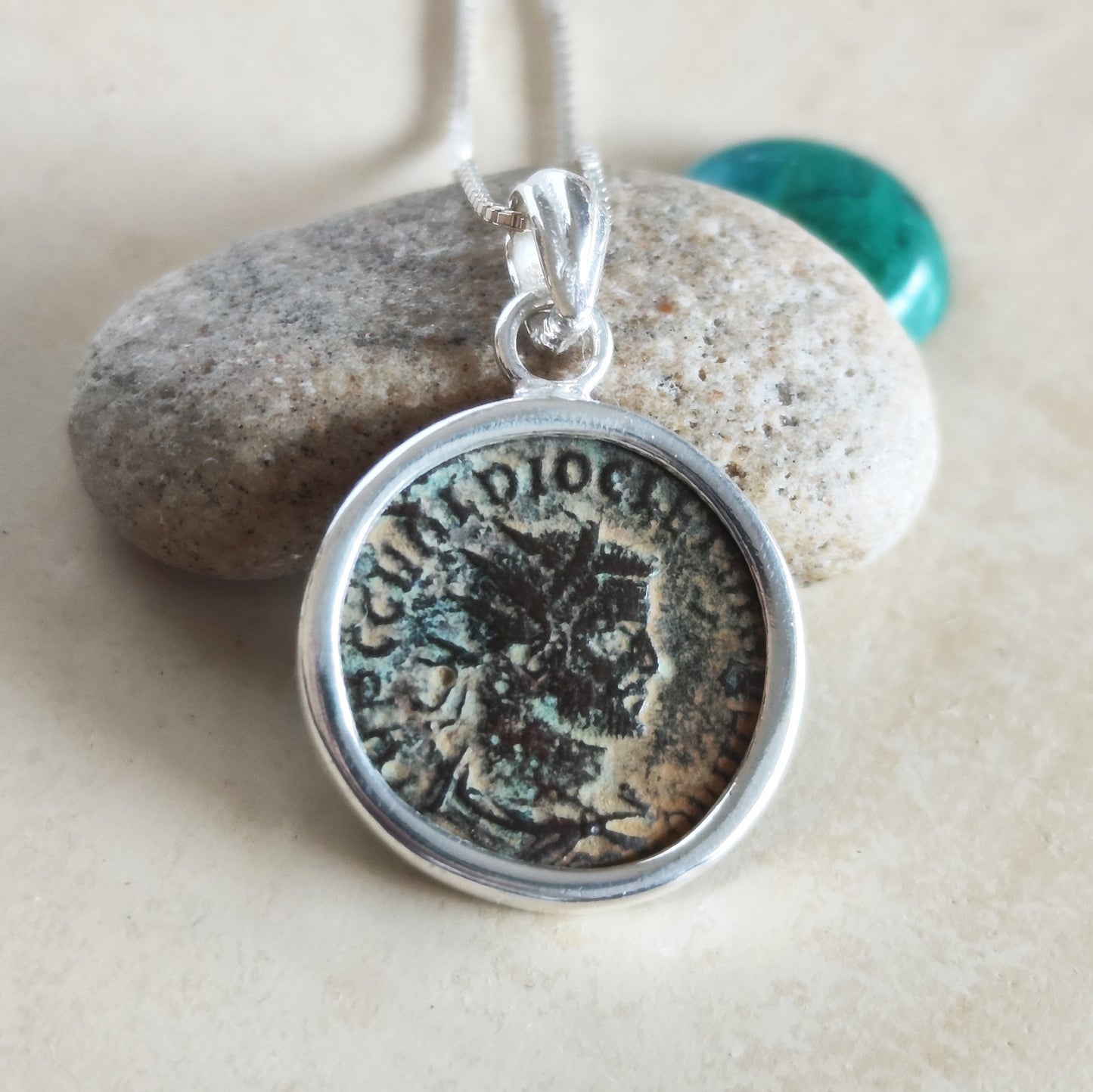 Authentic Certified Roman Emperor Diocletian Coin Necklace, Antique Silver Medallion, Men Unisex Coin Jewelry
