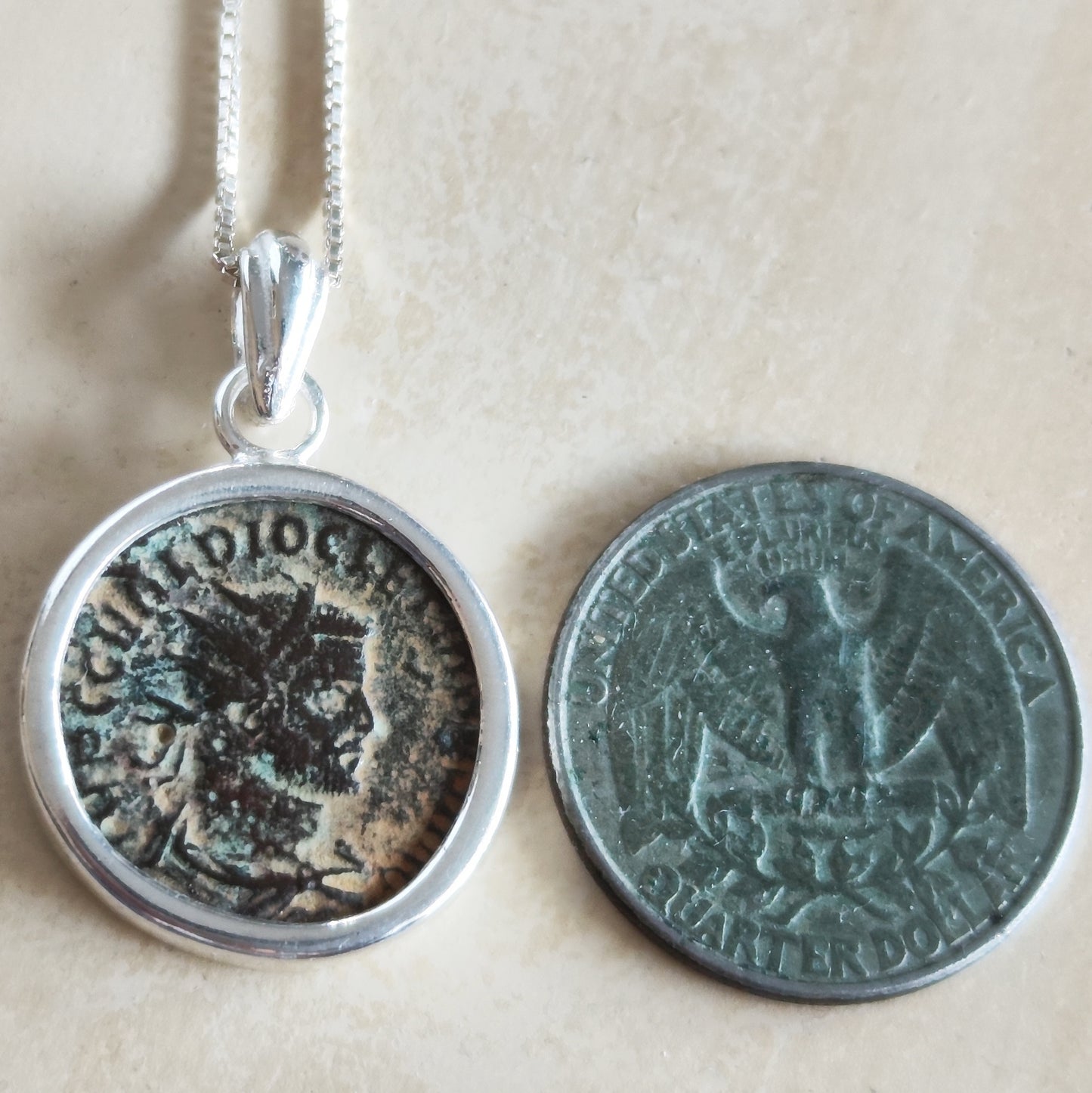 Authentic Certified Roman Emperor Diocletian Coin Necklace, Antique Silver Medallion, Men Unisex Coin Jewelry