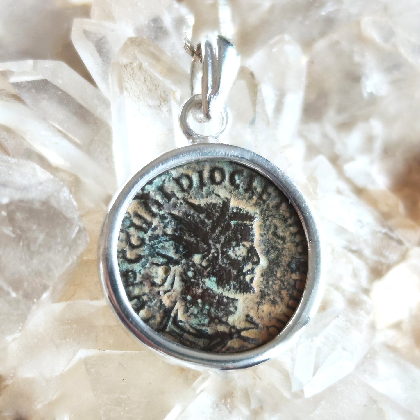 Authentic Certified Roman Emperor Diocletian Coin Necklace, Antique Silver Medallion, Men Unisex Coin Jewelry