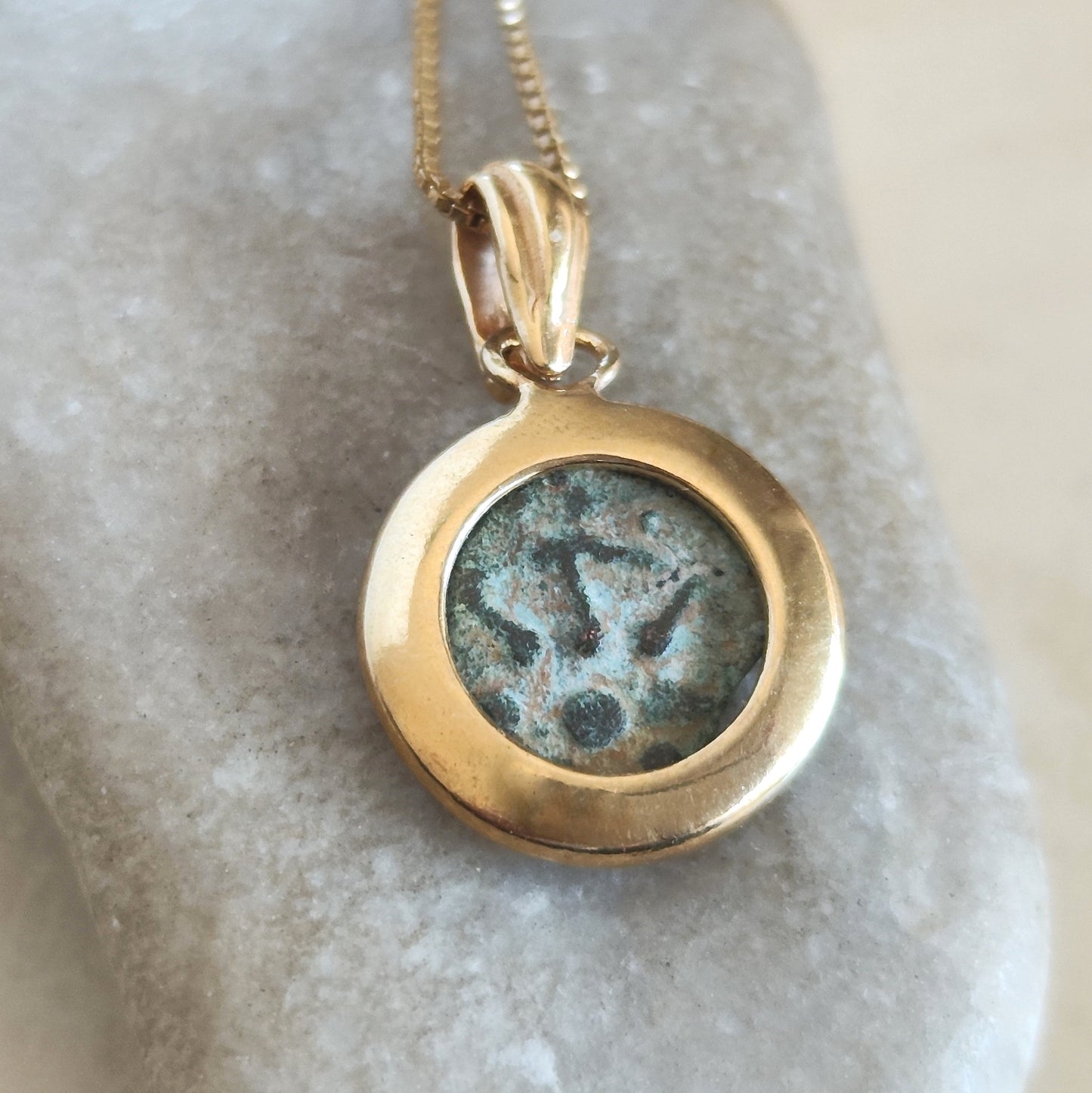 Antique Widow's Mite Coin Pendant, Jesus Time Coin Gold Plated Charm Pendant, Bible Gift for Widow