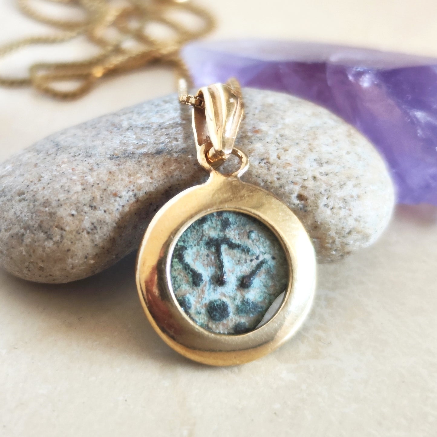 Antique Widow's Mite Coin Pendant, Jesus Time Coin Gold Plated Charm Pendant, Bible Gift for Widow