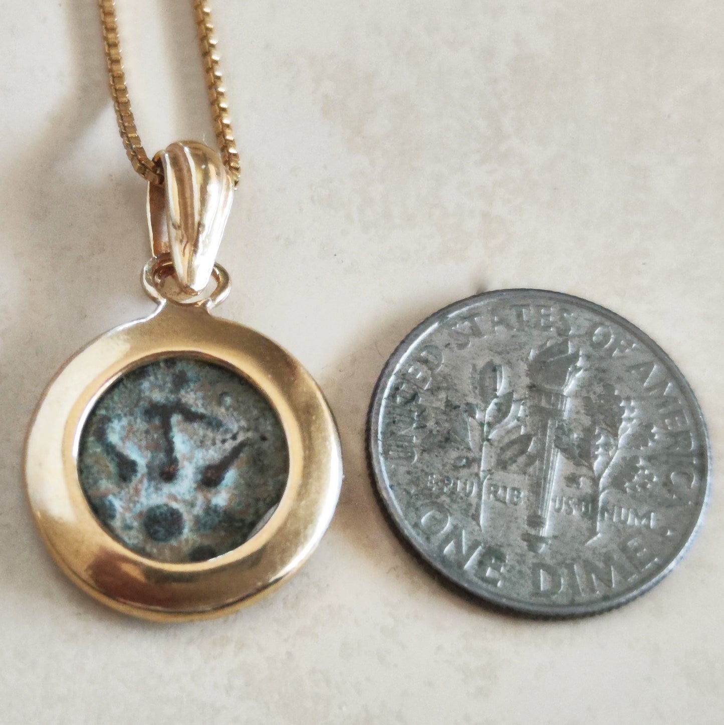 Antique Widow's Mite Coin Pendant, Jesus Time Coin Gold Plated Charm Pendant, Bible Gift for Widow
