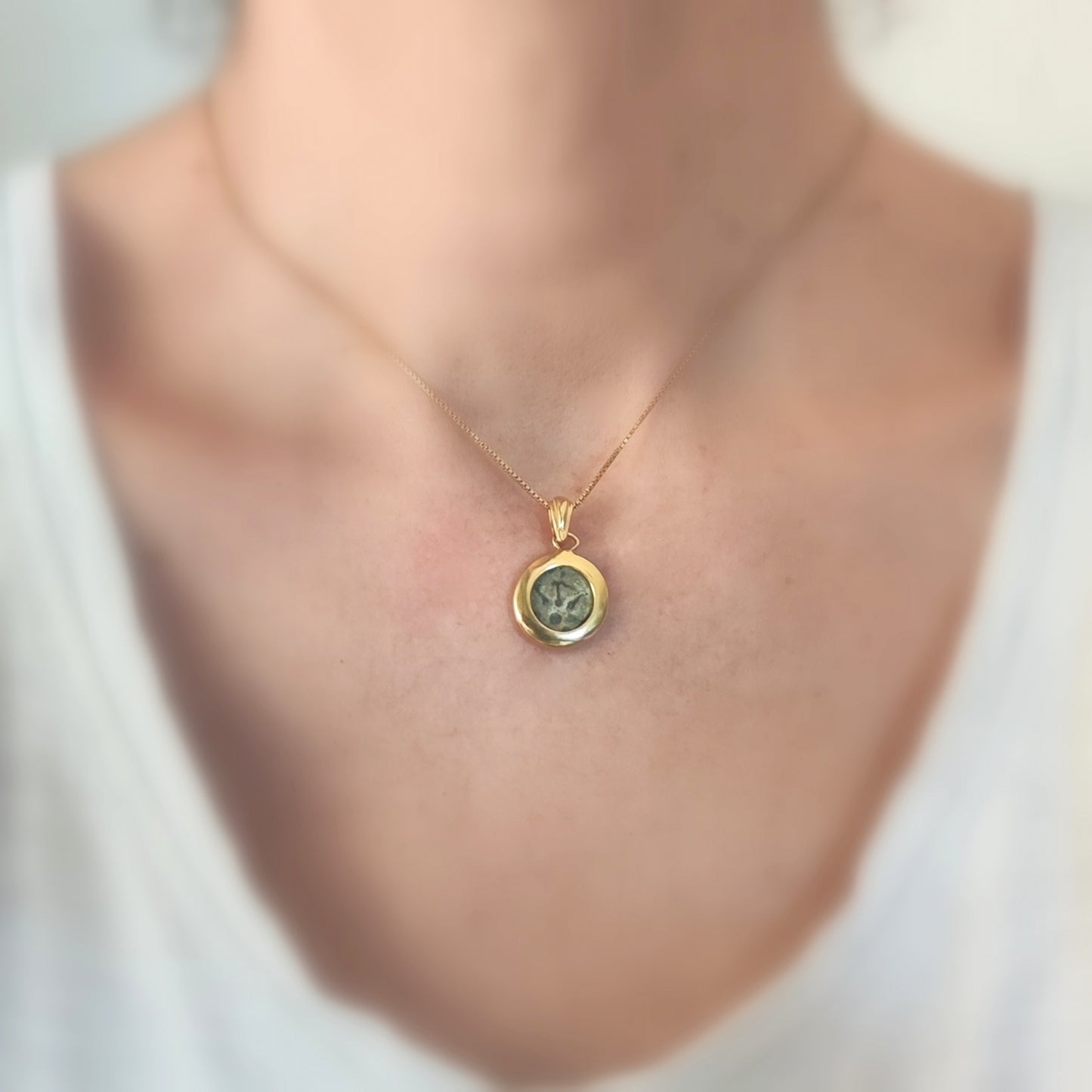 Antique Widow's Mite Coin Pendant, Jesus Time Coin Gold Plated Charm Pendant, Bible Gift for Widow