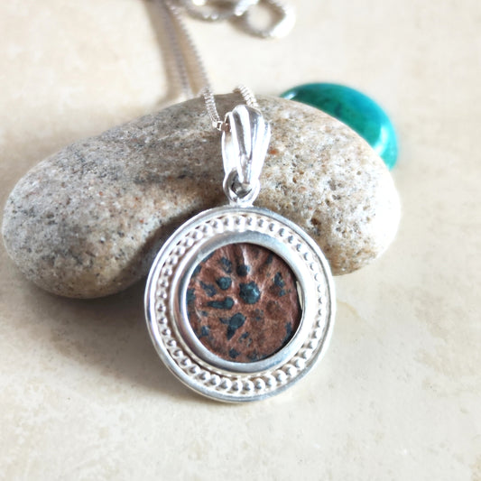 Certified Antique Widow's Mite Coin Pendant, Christian Medallion Gift, Mark 12:41 Bible Jewelry