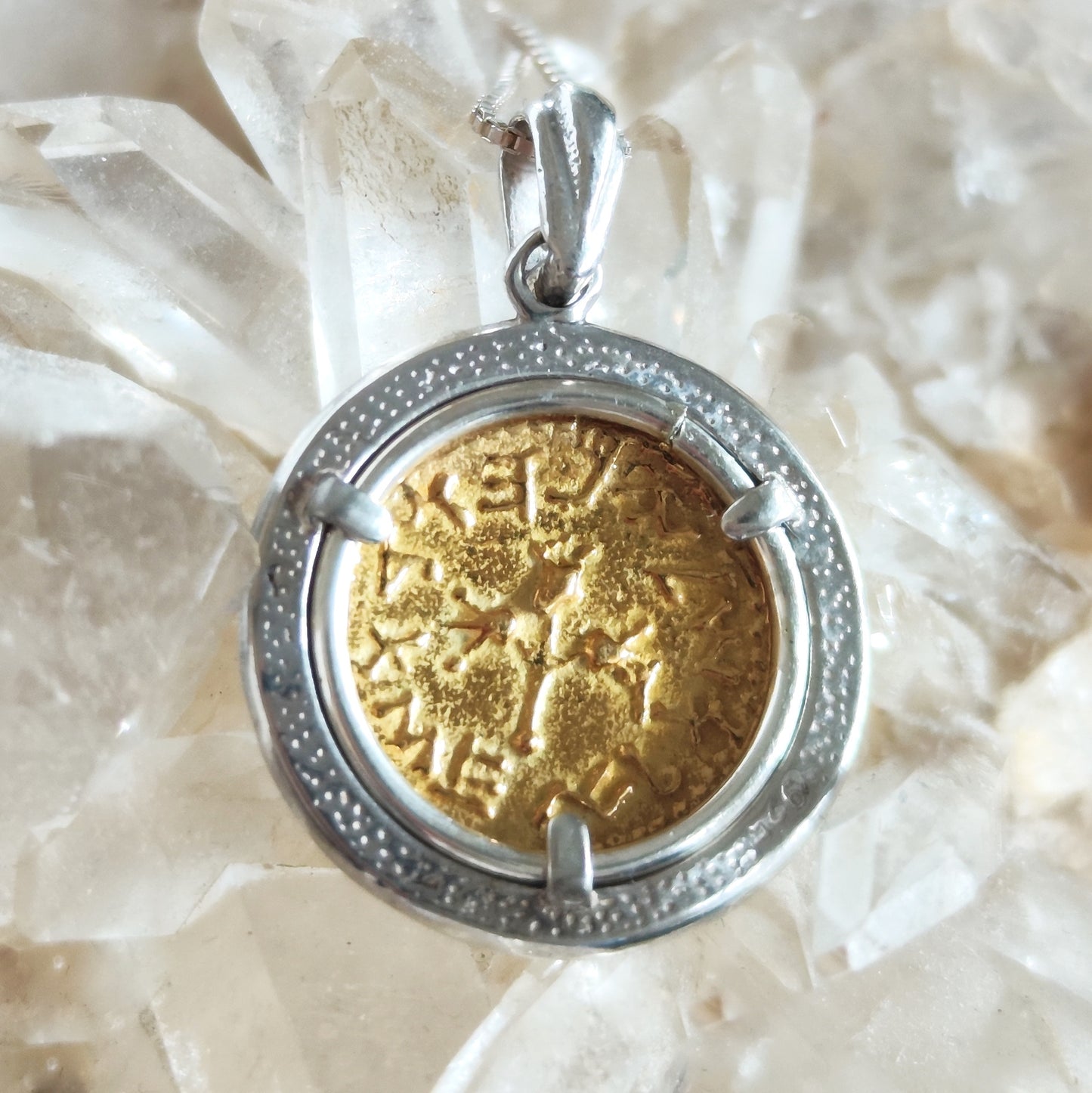 Jewish Revolt Half Shekel Coin Replica Pendant, Ancient Jerusalem Temple Tax Coin Silver and Gold Necklace