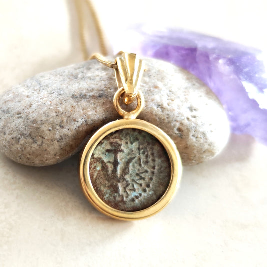 Authentic Certified Ancient Coin Pendant, Widow's Mite Necklace, Medallion Necklace, Vintage Coin Pendant, Christian Coin Gift, Widow Gift