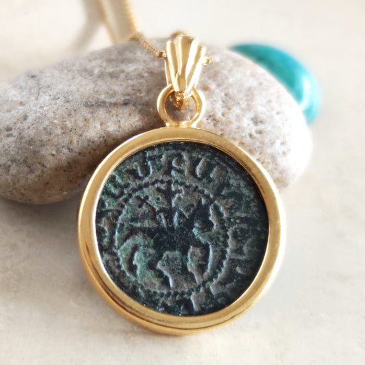 Crusader Knight Coin Pendant: Armenian Cilicia Horse Cross, Gold Plated Medallion Barr Designs