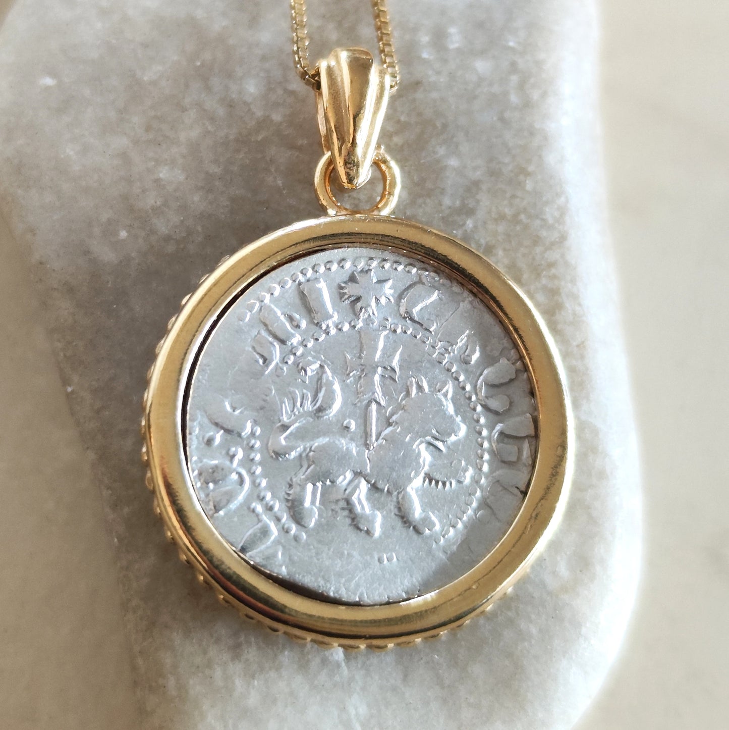 Medieval Silver Coin Necklace: 13th Century Armenian Crusader Knight Lion Pendant Barr Designs