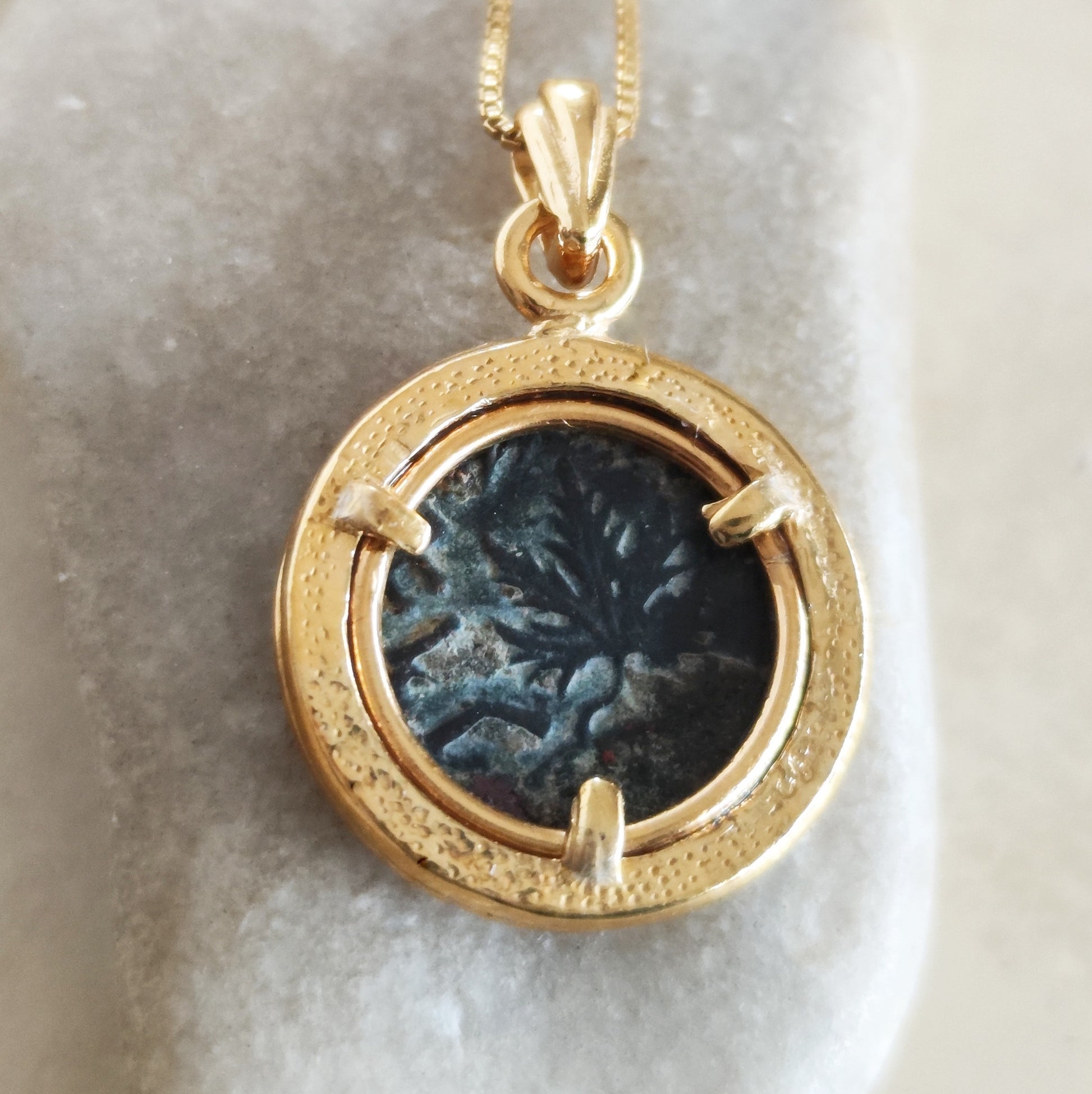 Great Jewish Revolt Coin Pendant, Freedom of Zion Masada Prutah necklace, Gold Plated Barr Designs
