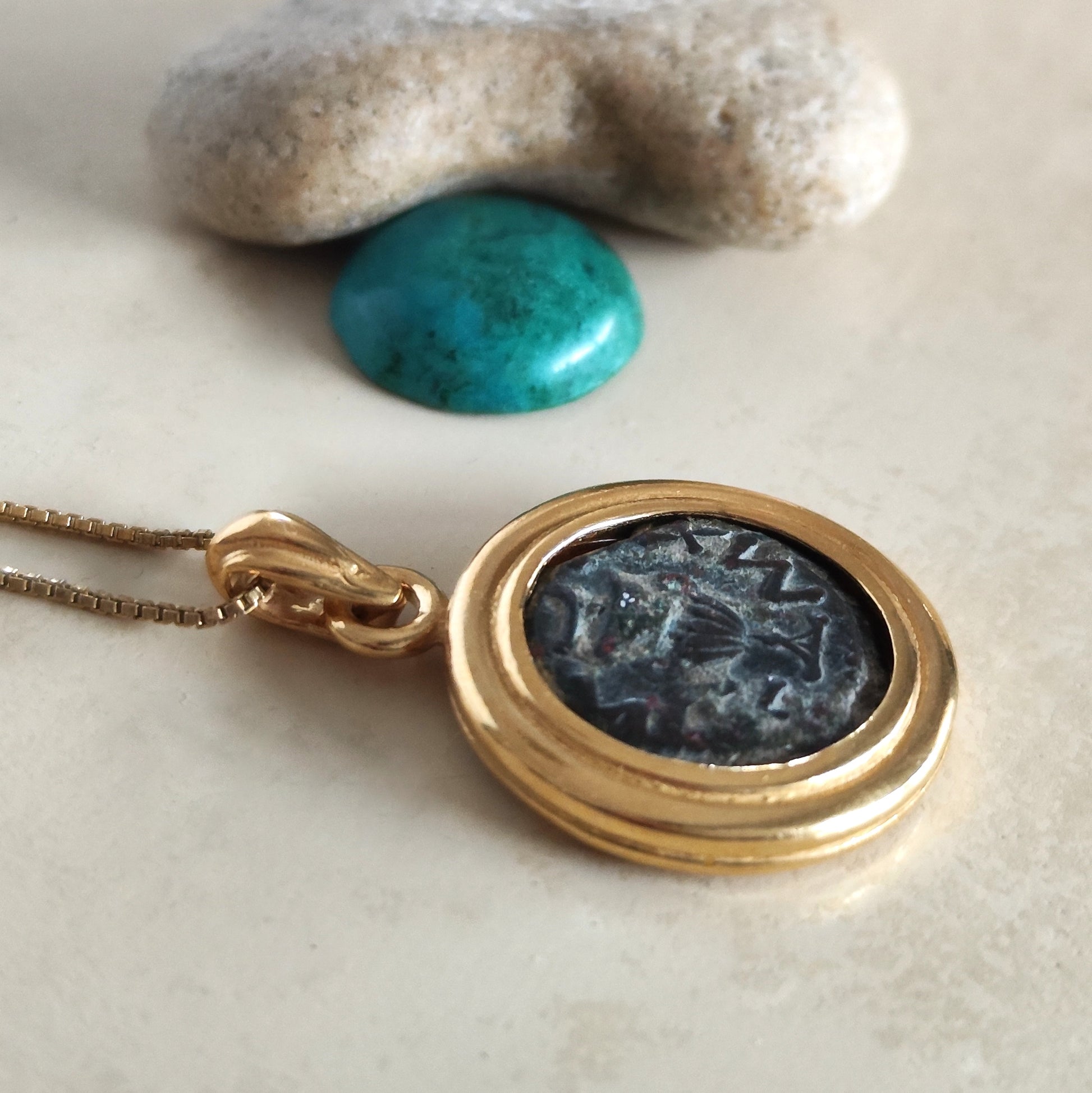Great Jewish Revolt Coin Pendant, Freedom of Zion Masada Prutah necklace, Gold Plated Barr Designs