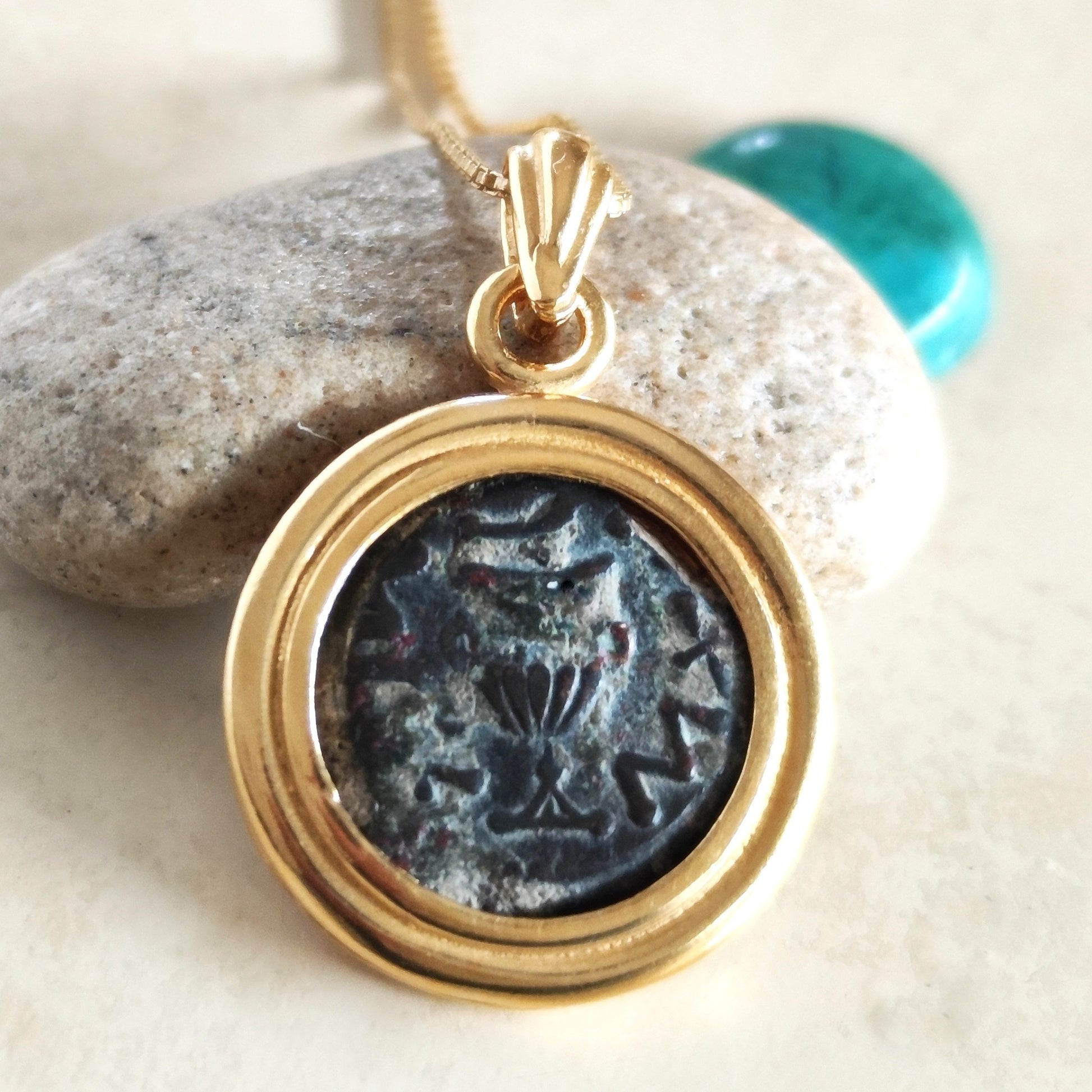 Great Jewish Revolt Coin Pendant, Freedom of Zion Masada Prutah necklace, Gold Plated Barr Designs