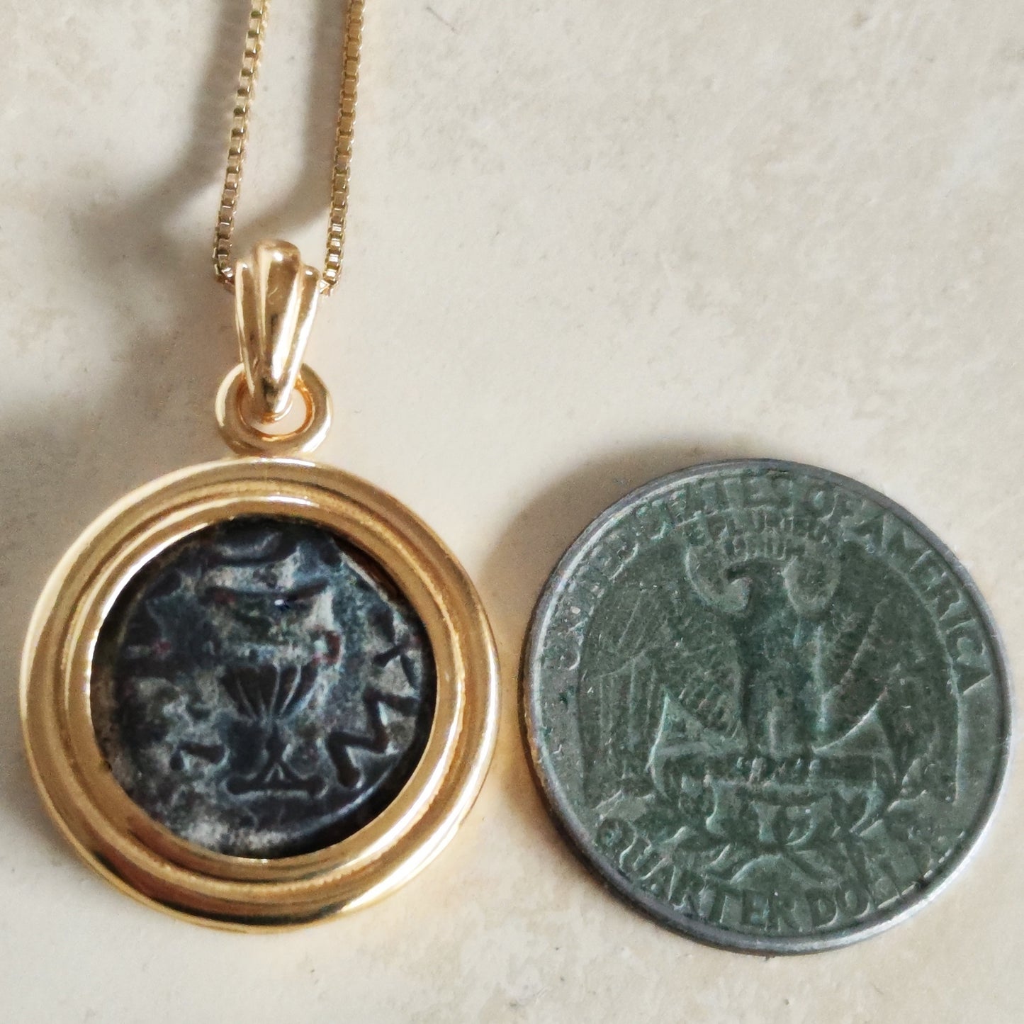 Great Jewish Revolt Coin Pendant, Freedom of Zion Masada Prutah necklace, Gold Plated Barr Designs