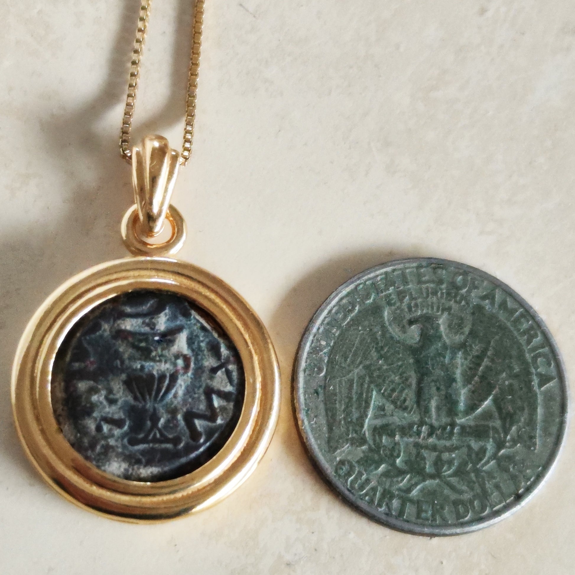Great Jewish Revolt Coin Pendant, Freedom of Zion Masada Prutah necklace, Gold Plated Barr Designs