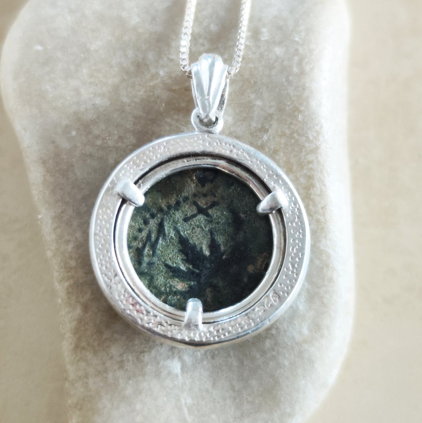 Antique Jewish Revolt Masada Coin Silver Necklace, Jerusalem Second Temple Prutah Medallion, Year Three Barr Designs