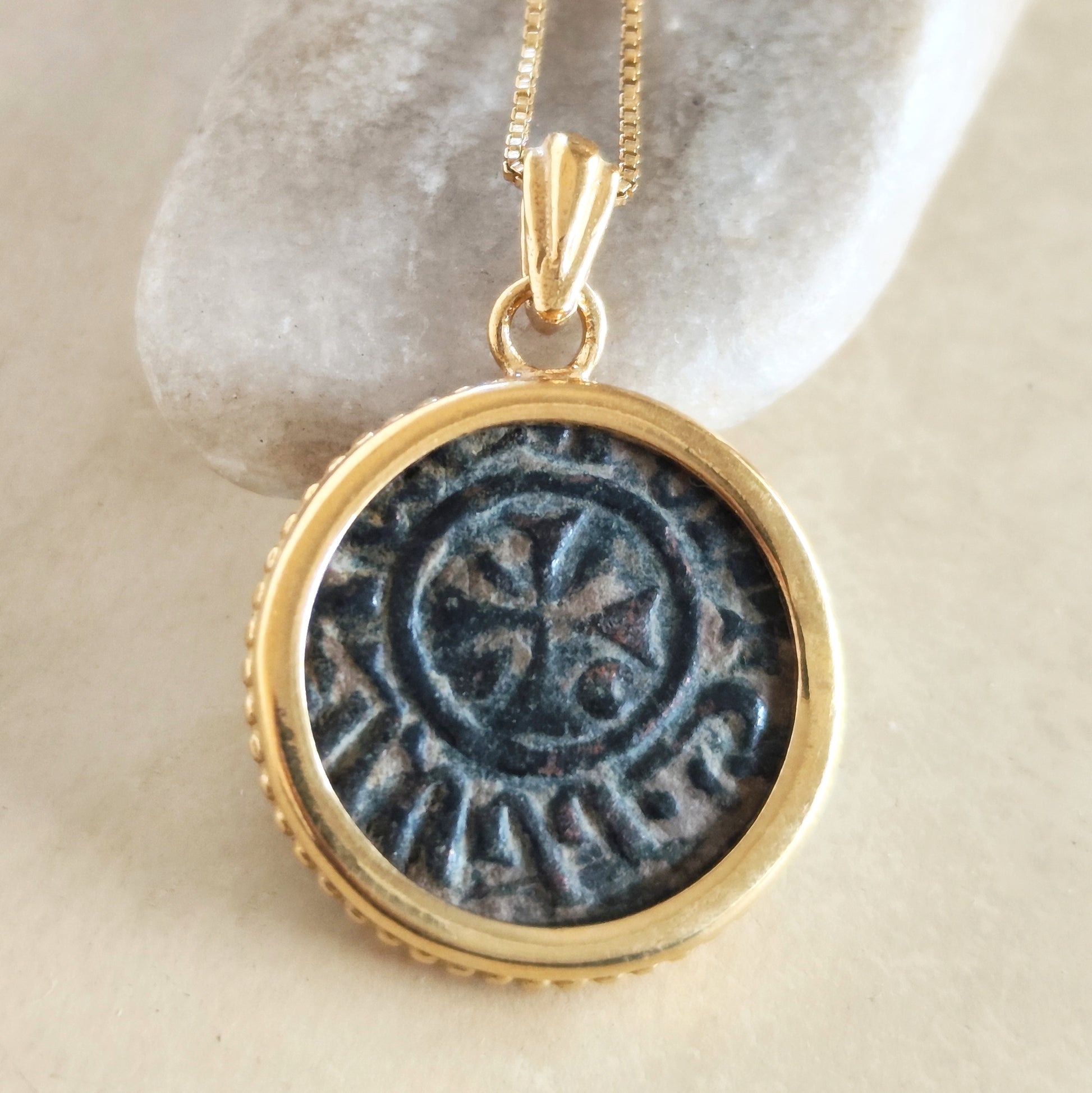 Medieval Crusader Cross Coin Necklace, Armenia Kingdom Christian Medallion, Gold Plated Barr Designs