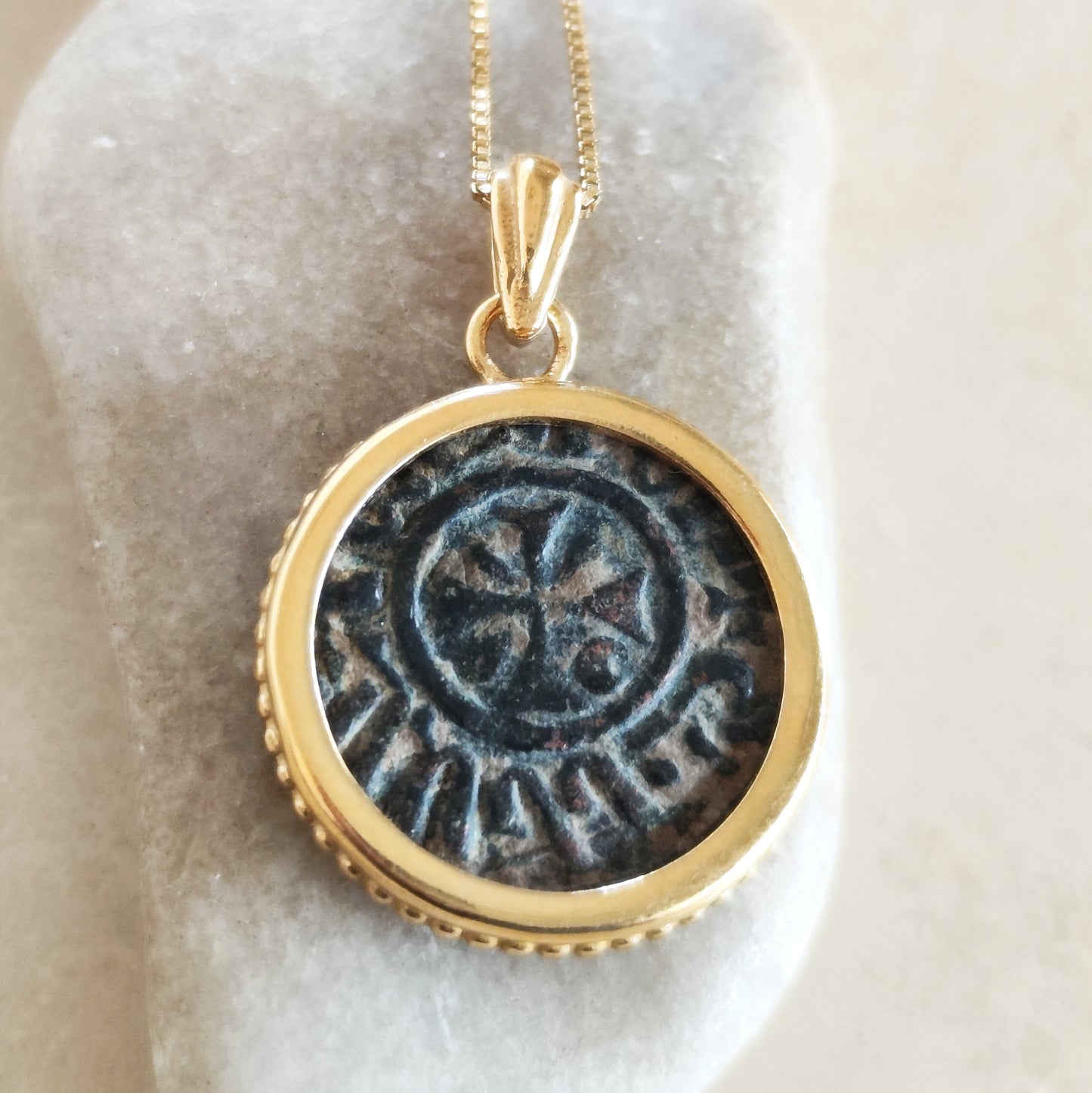 Medieval Crusader Cross Coin Necklace, Armenia Kingdom Christian Medallion, Gold Plated Barr Designs