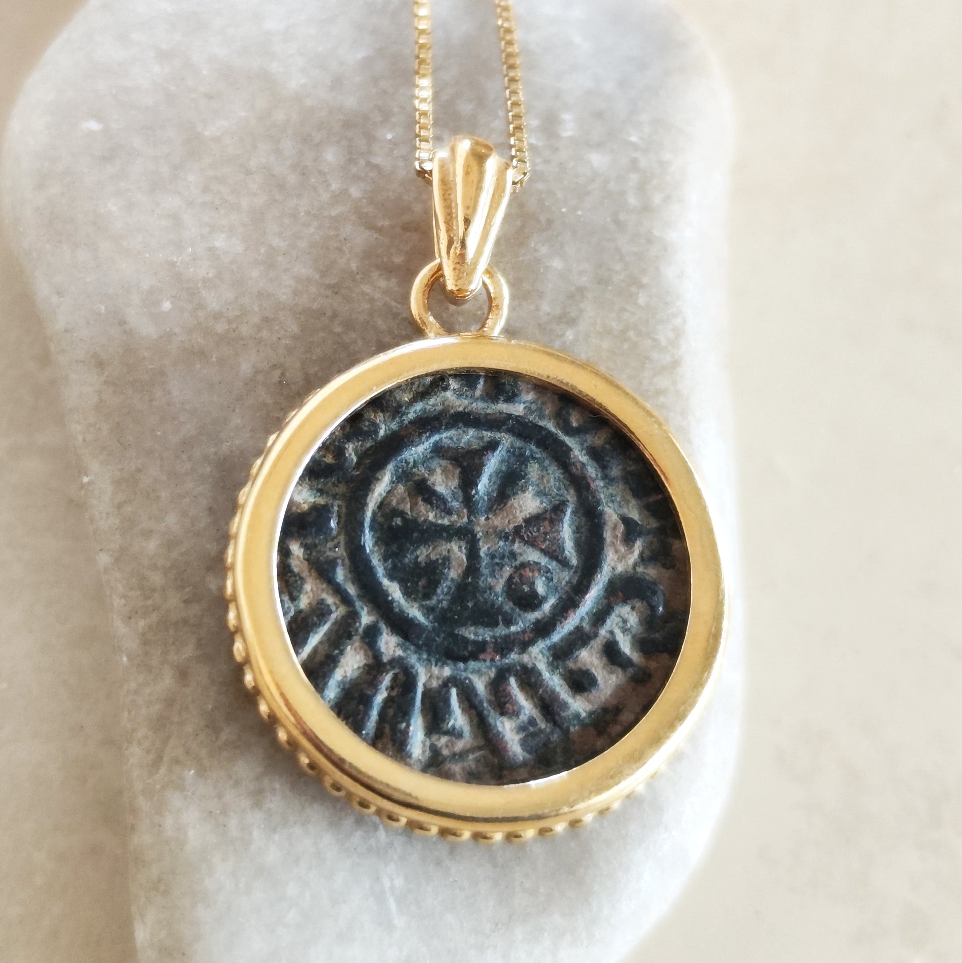 Medieval Crusader Cross Coin Necklace, Armenia Kingdom Christian Medallion, Gold Plated Barr Designs